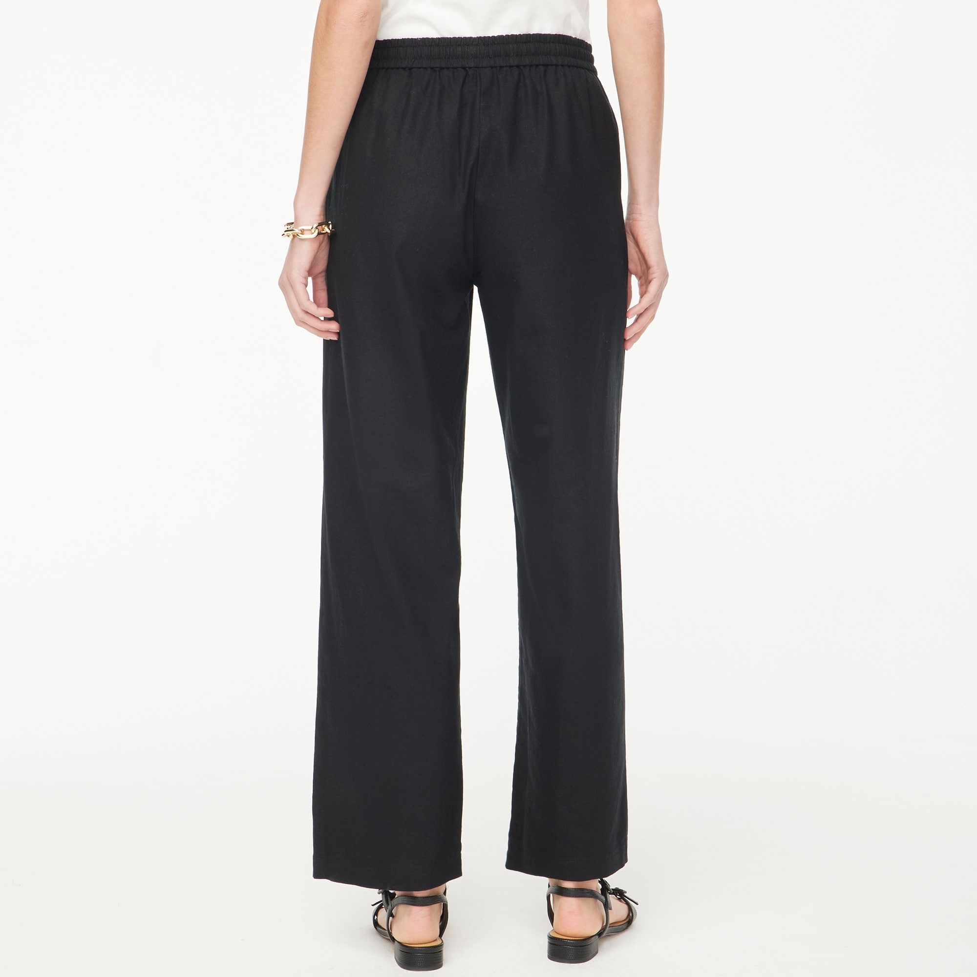 Linen-blend slim wide-leg drawstring pant