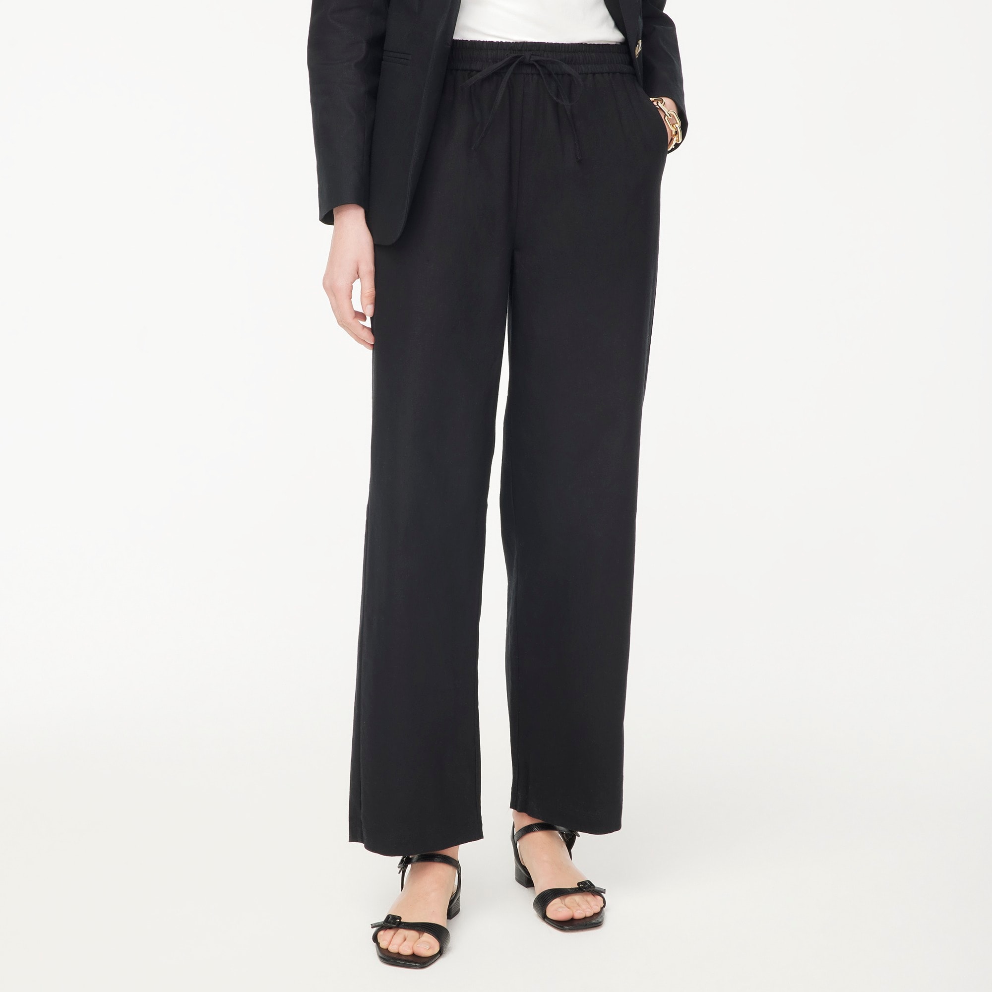 womens Linen-blend slim wide-leg drawstring pant