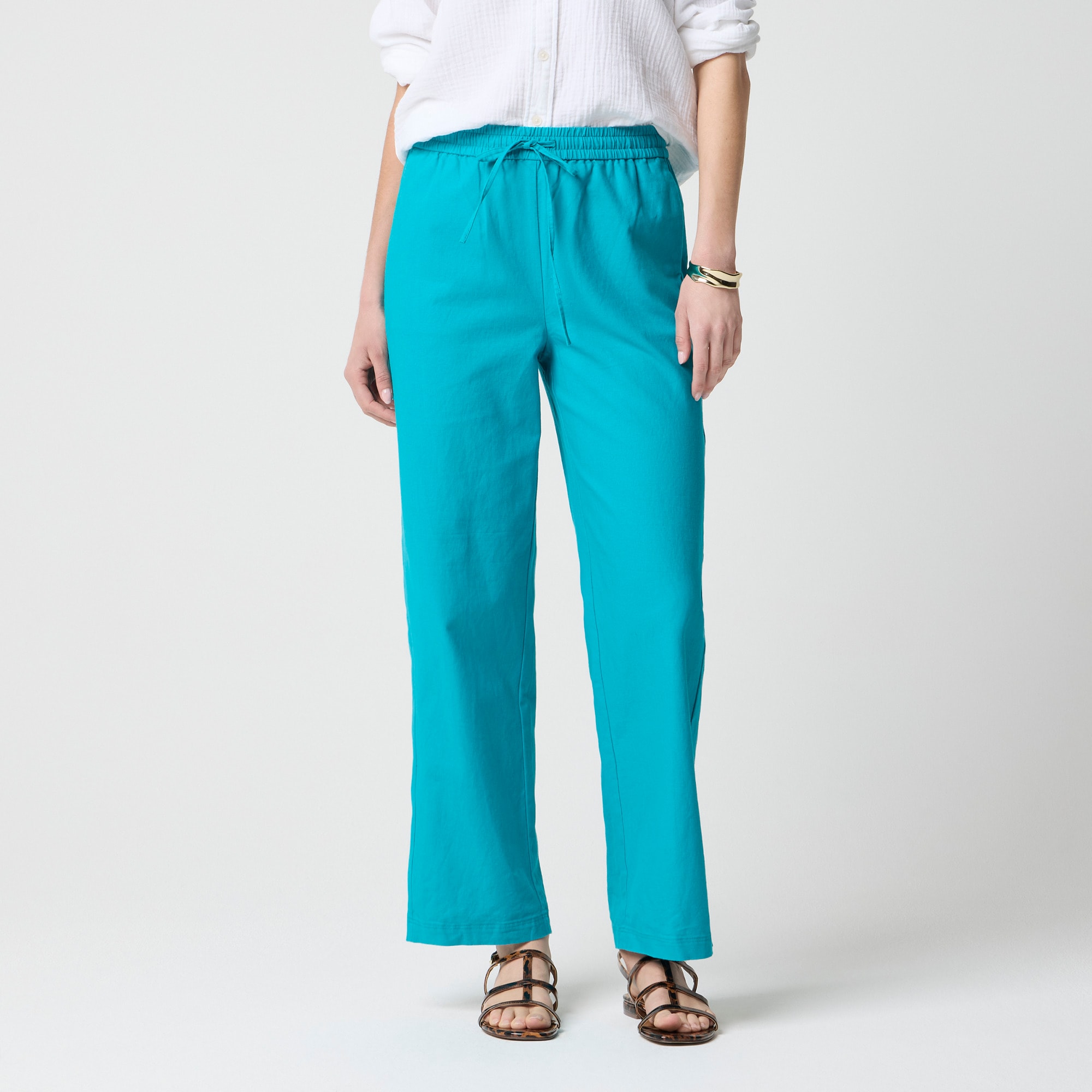 womens Linen-blend slim wide-leg drawstring pant