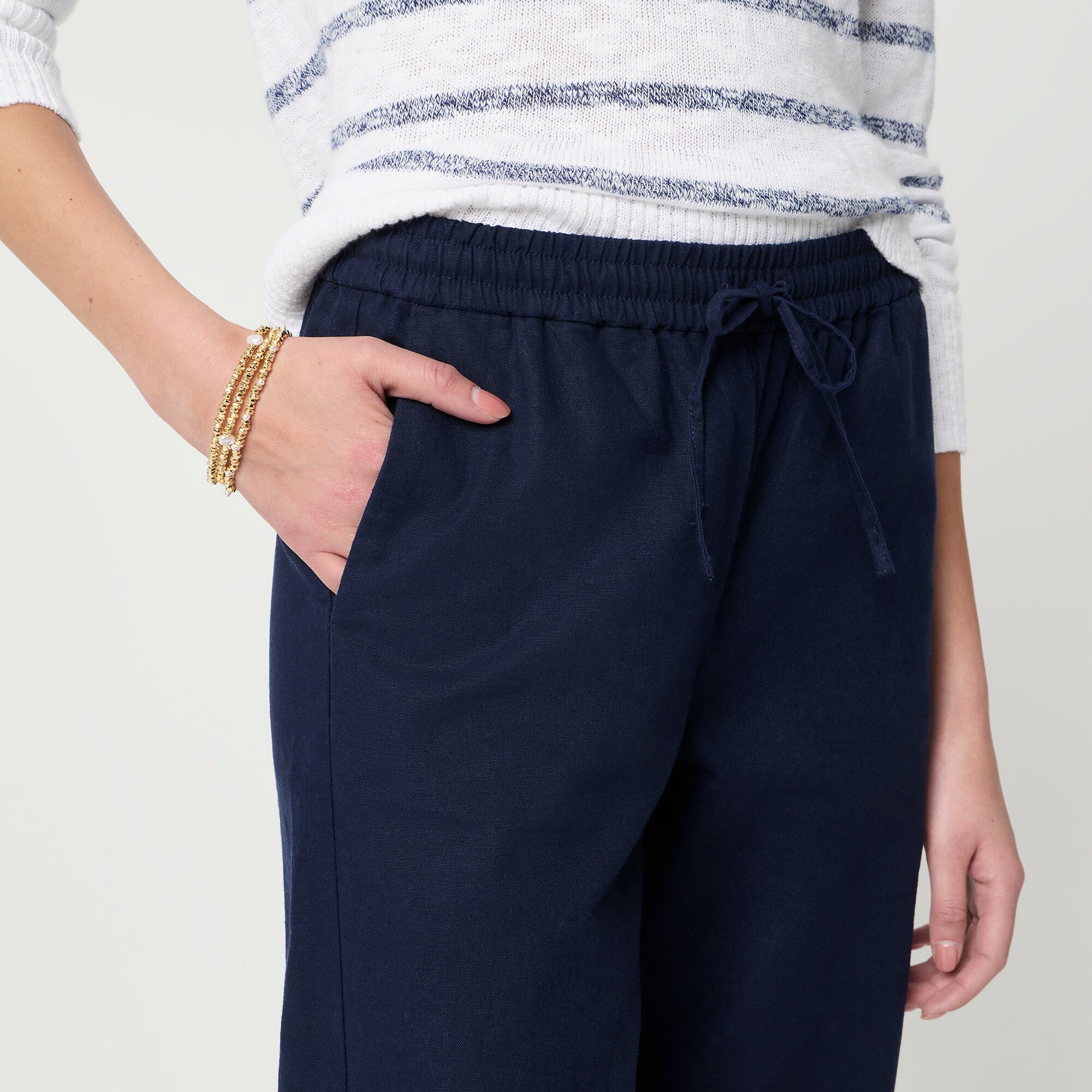 Linen-blend slim wide-leg drawstring pant