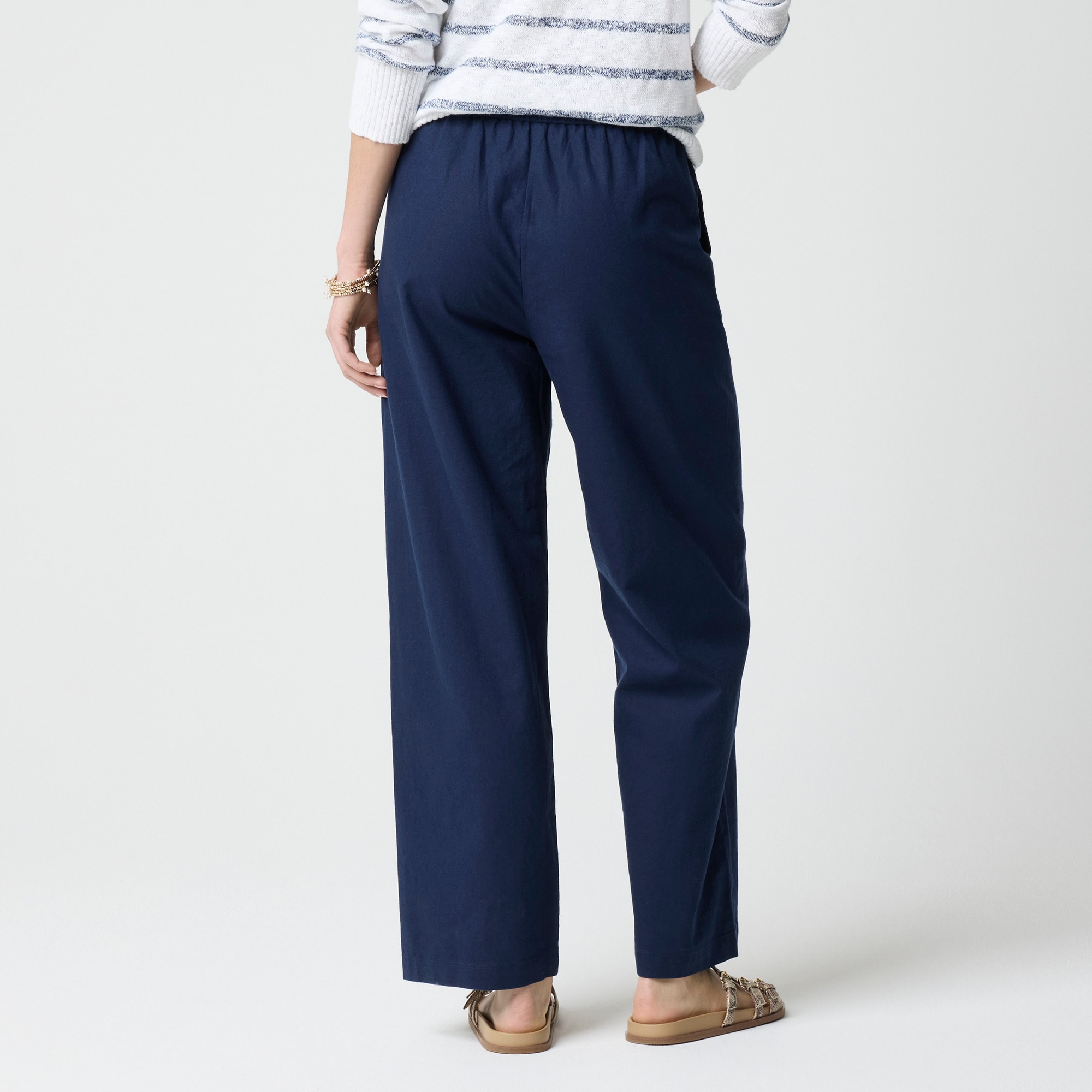Linen-blend slim wide-leg drawstring pant