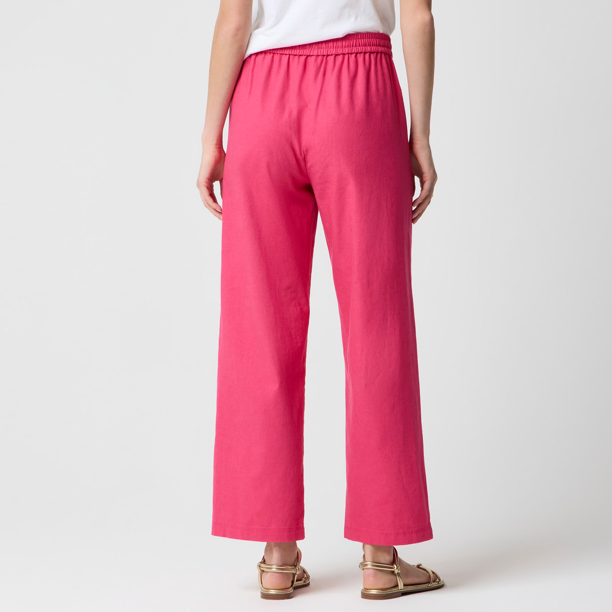 Linen-blend slim wide-leg drawstring pant