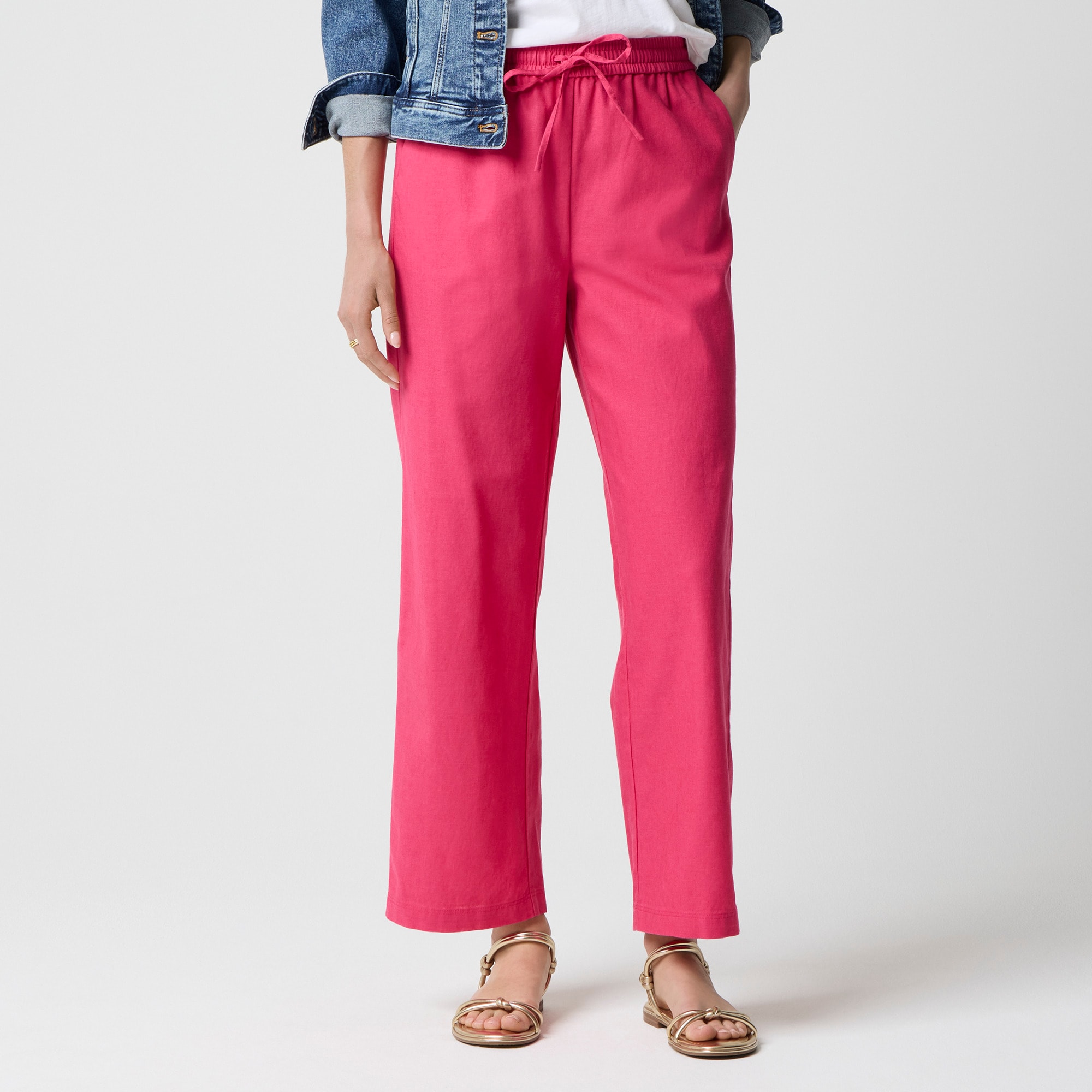 Linen-blend slim wide-leg drawstring pant