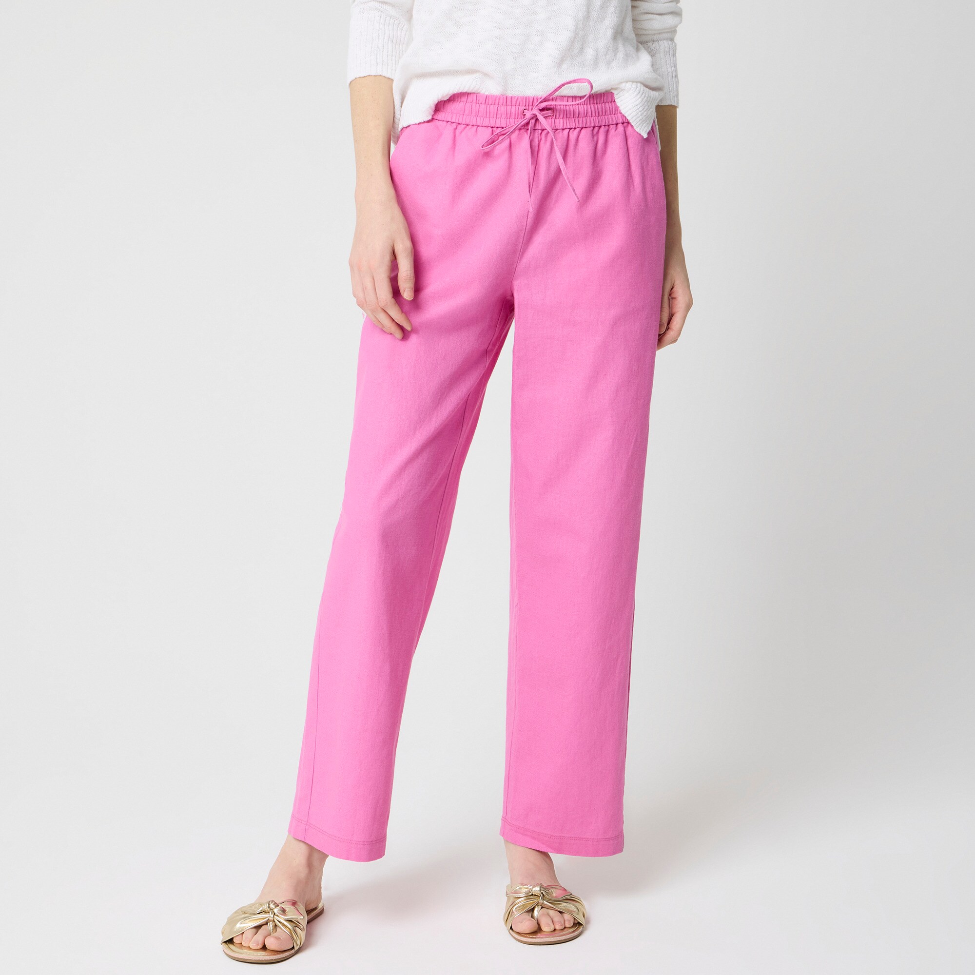  Linen-blend slim wide-leg drawstring pant