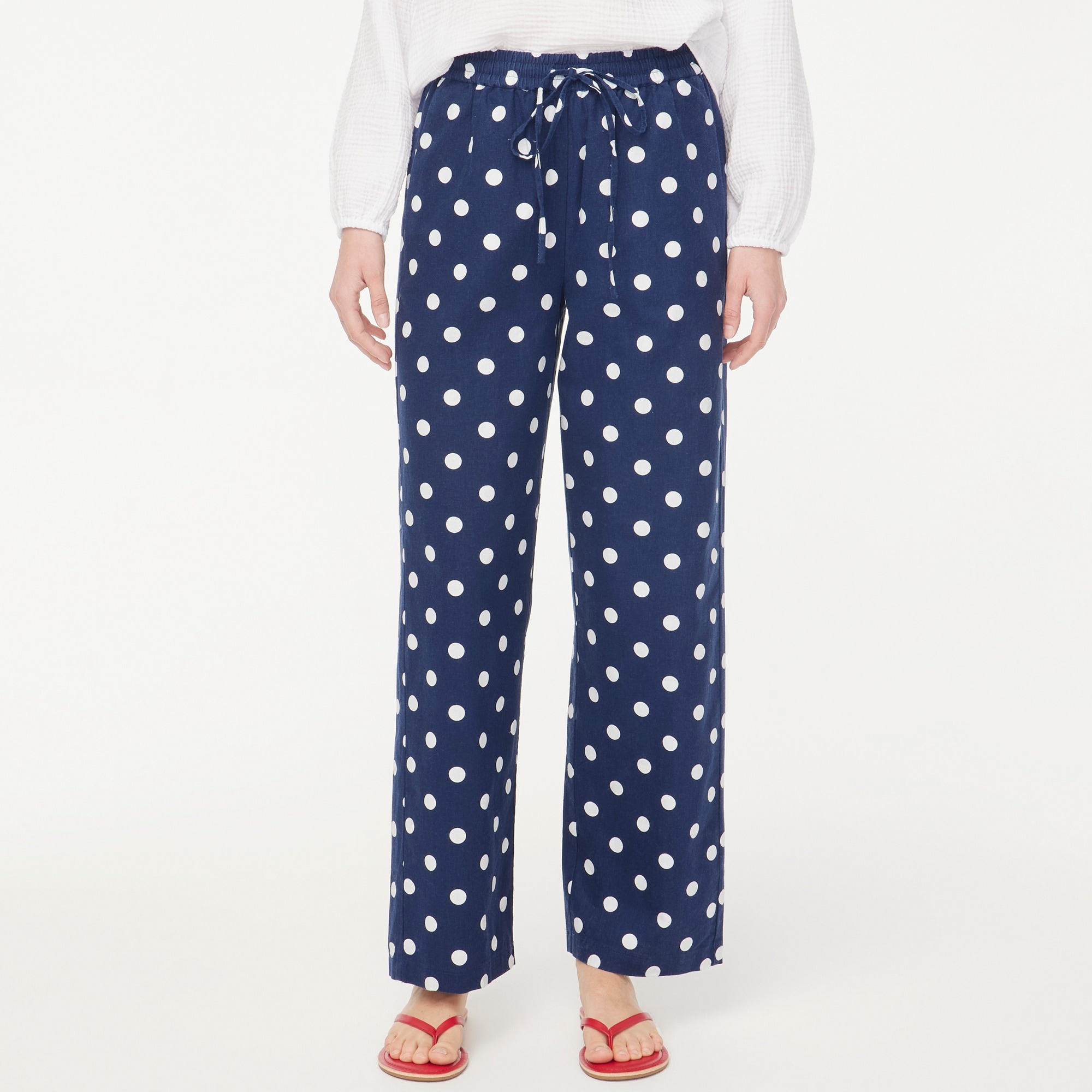 womens Linen-blend slim wide-leg drawstring pant
