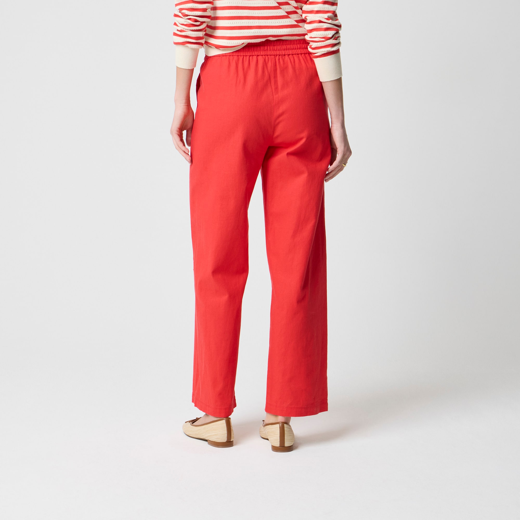 Linen-blend slim wide-leg drawstring pant