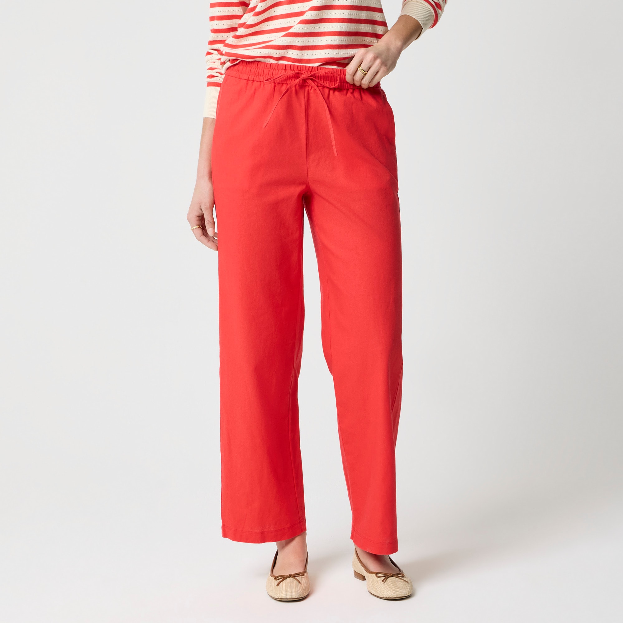 Linen-blend Slim Wide-leg Drawstring Pant For Women | Factory