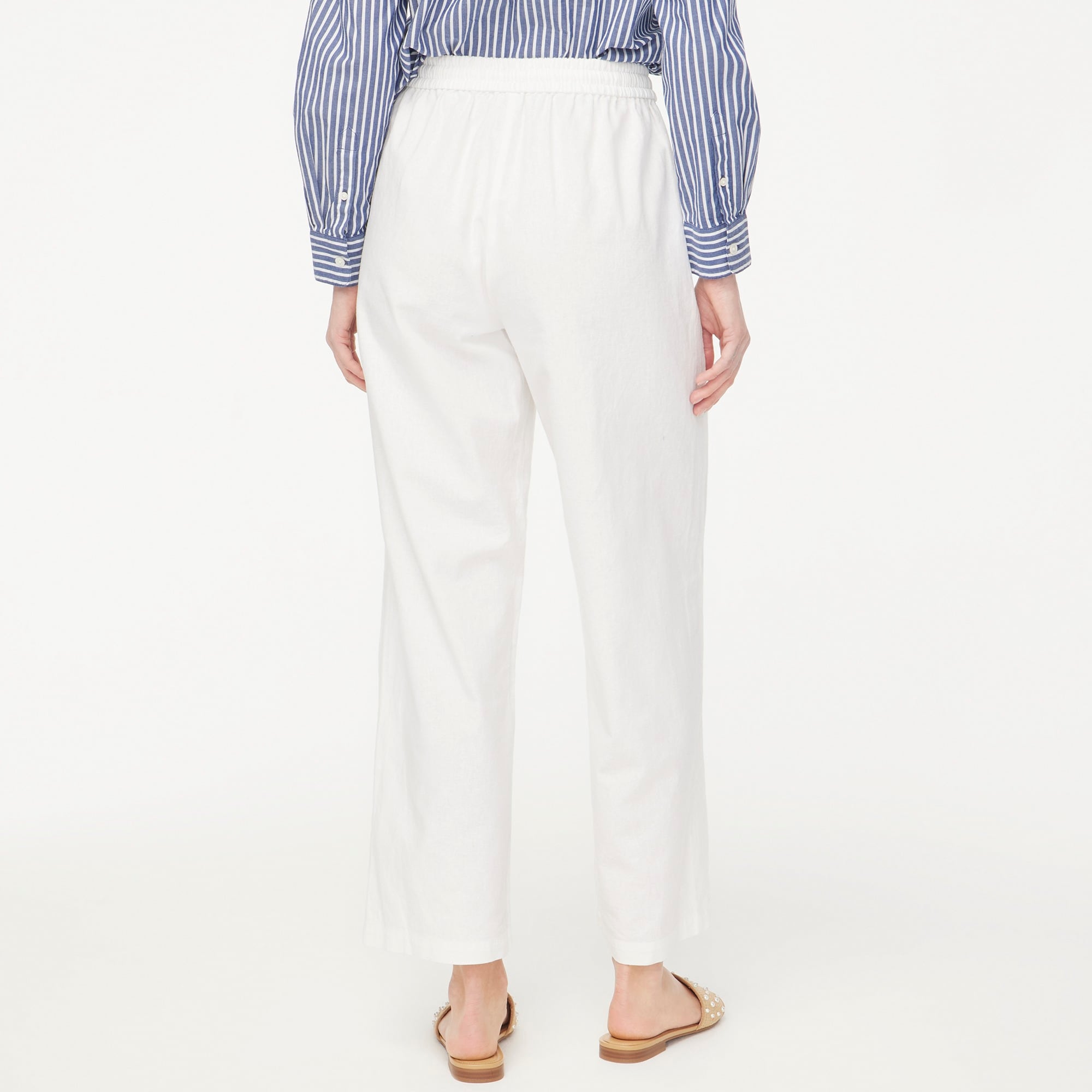 Linen-blend slim wide-leg drawstring pant