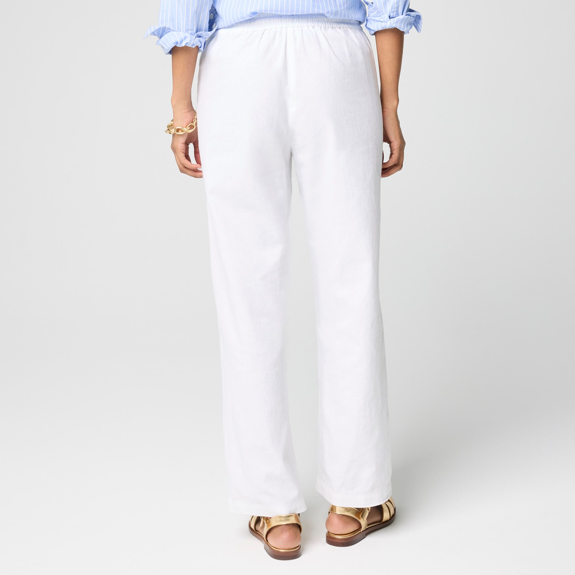 Petite linen-blend slim wide-leg drawstring pant