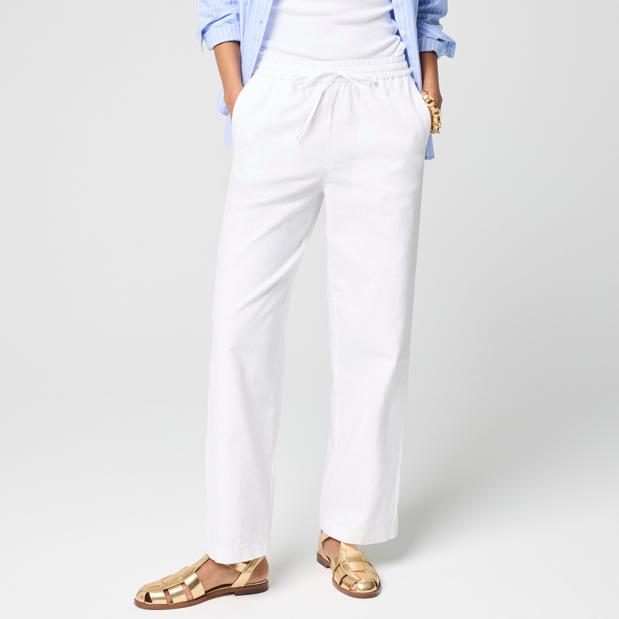 Petite linen-blend slim wide-leg drawstring pant