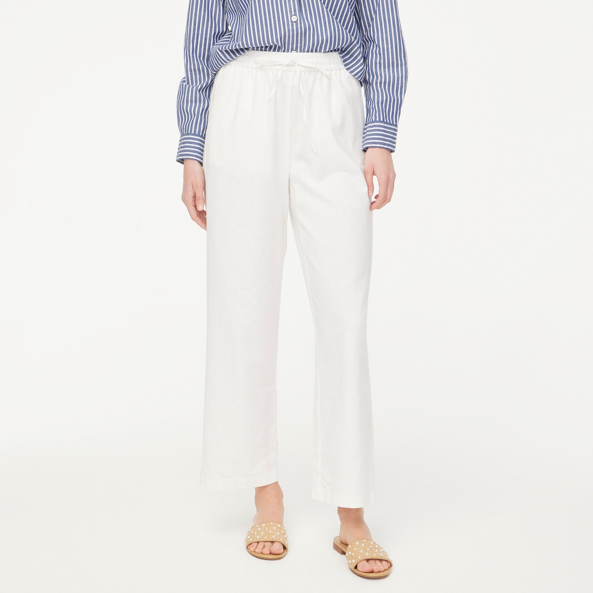 womens Linen-blend slim wide-leg drawstring pant