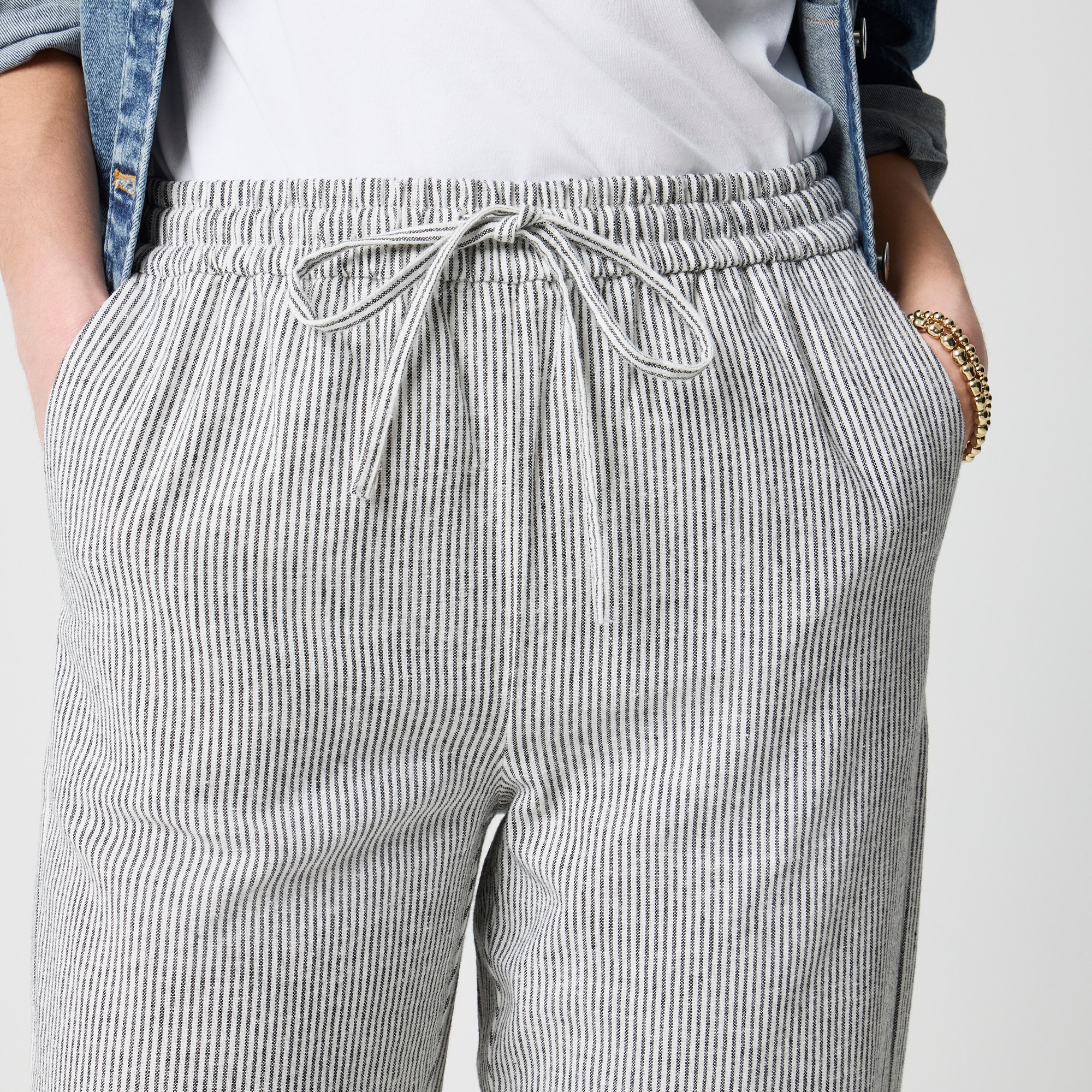 Linen-blend slim wide-leg drawstring pant