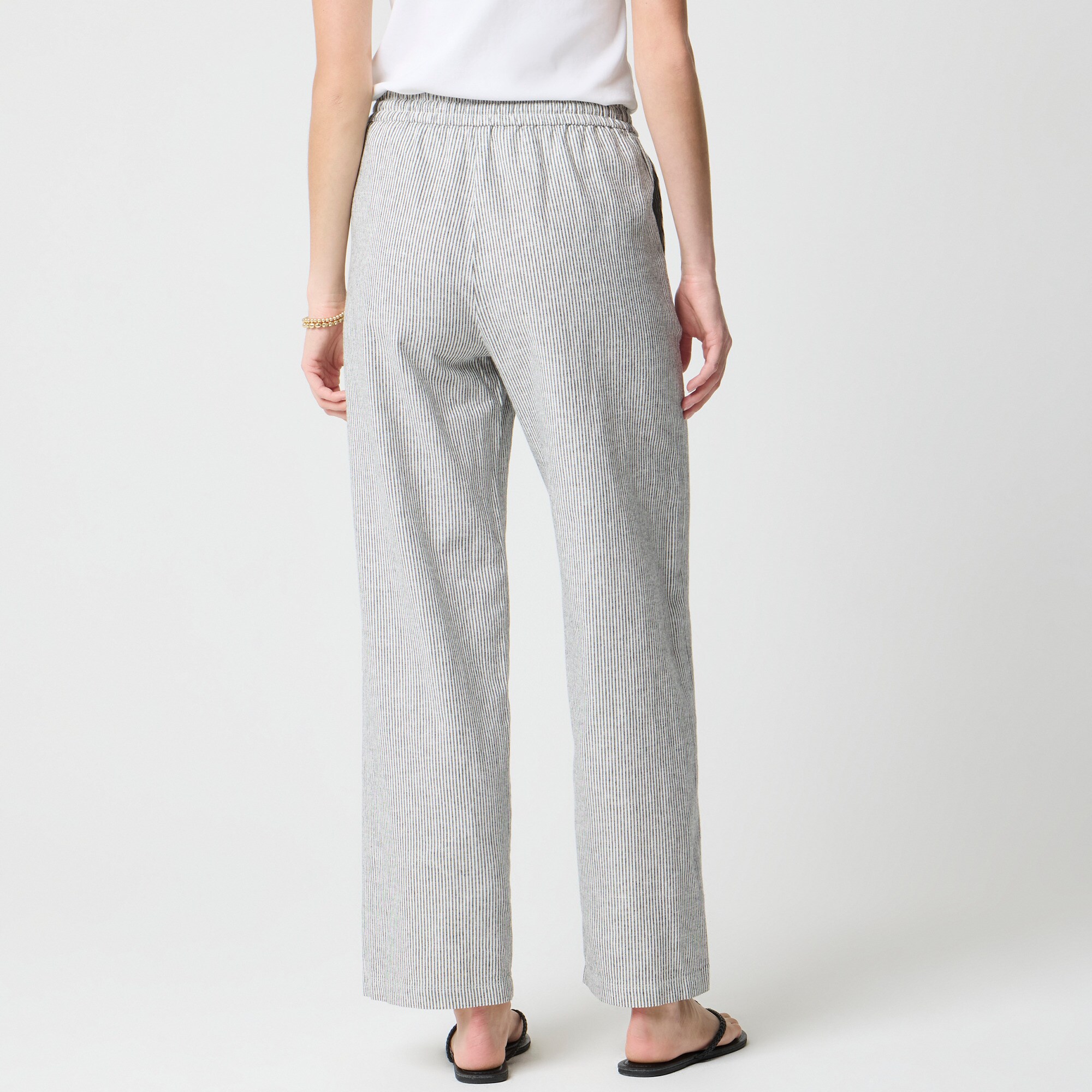 Linen-blend slim wide-leg drawstring pant
