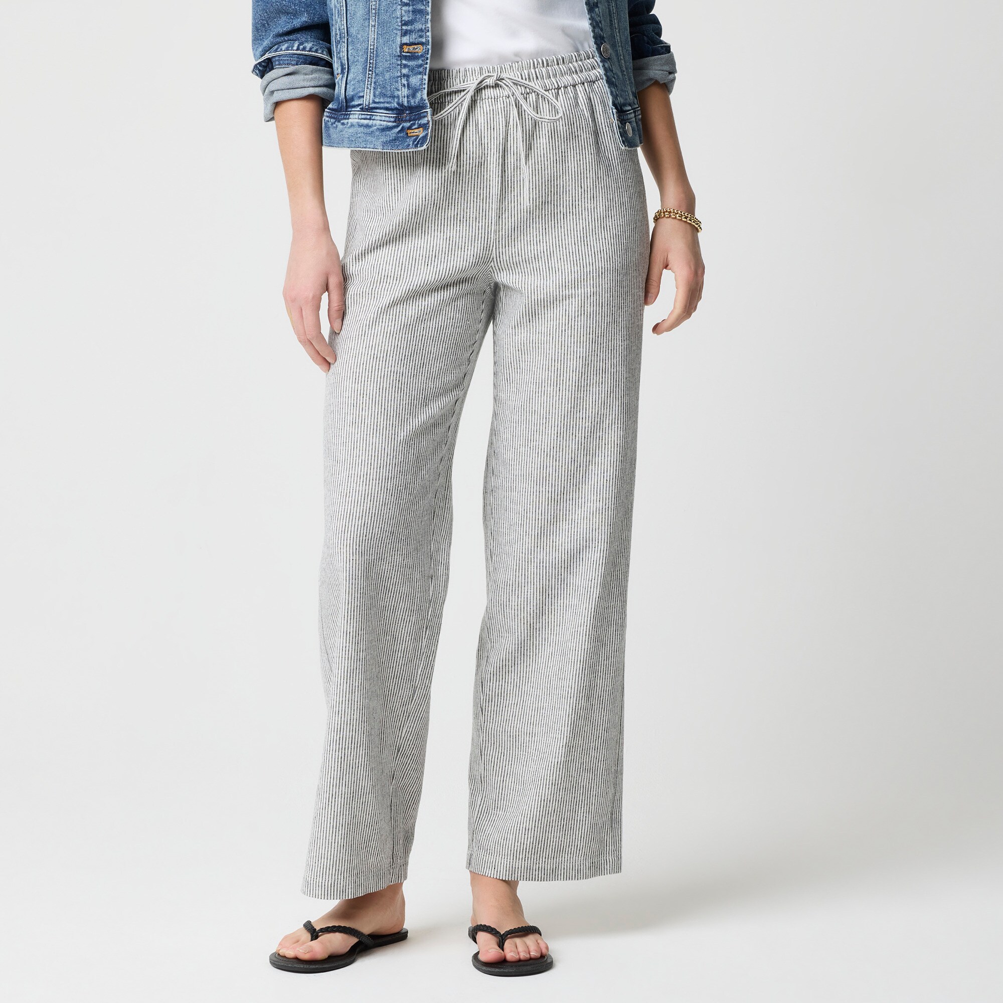 womens Petite linen-blend slim wide-leg drawstring pant