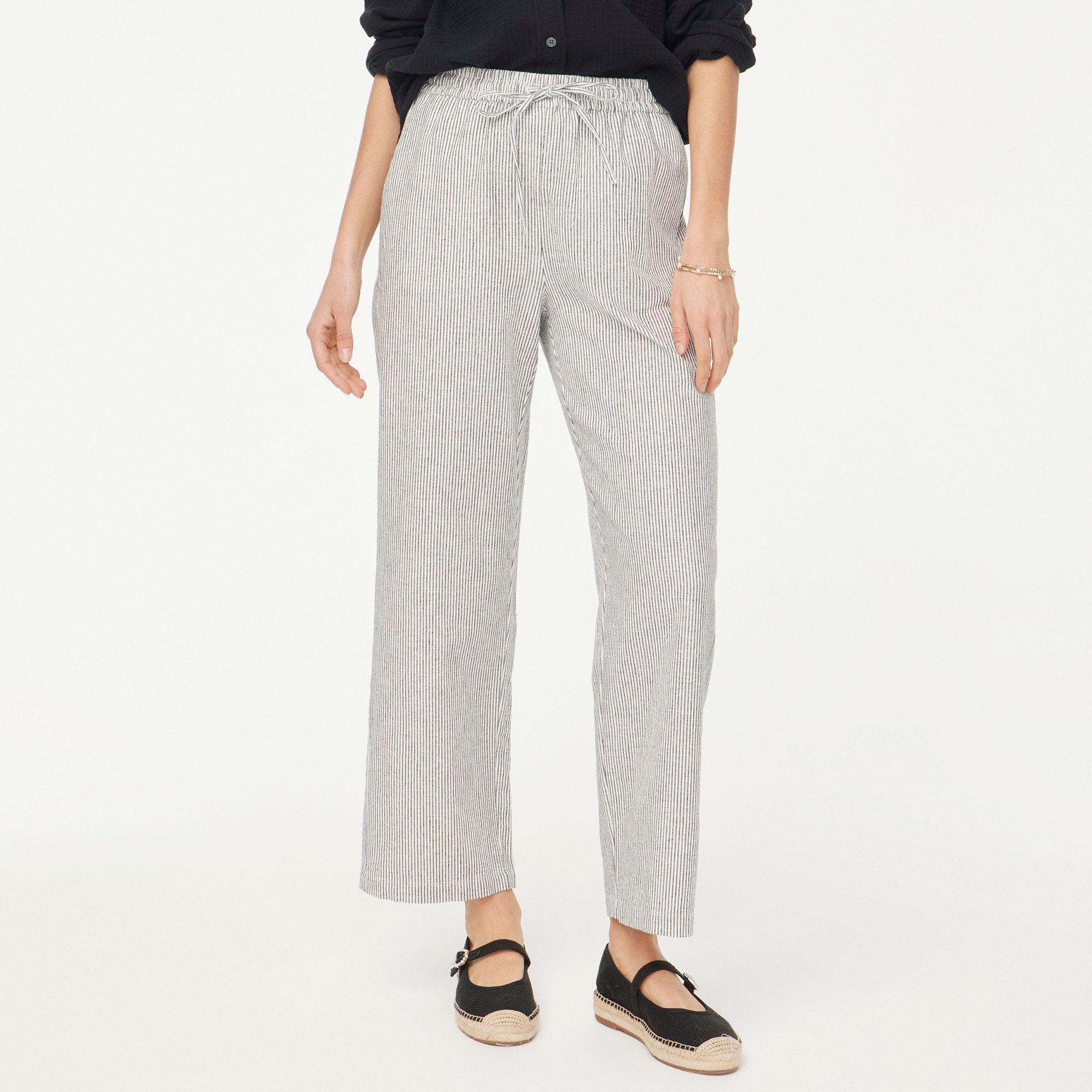 factory: linen-blend slim wide-leg drawstring pant for women