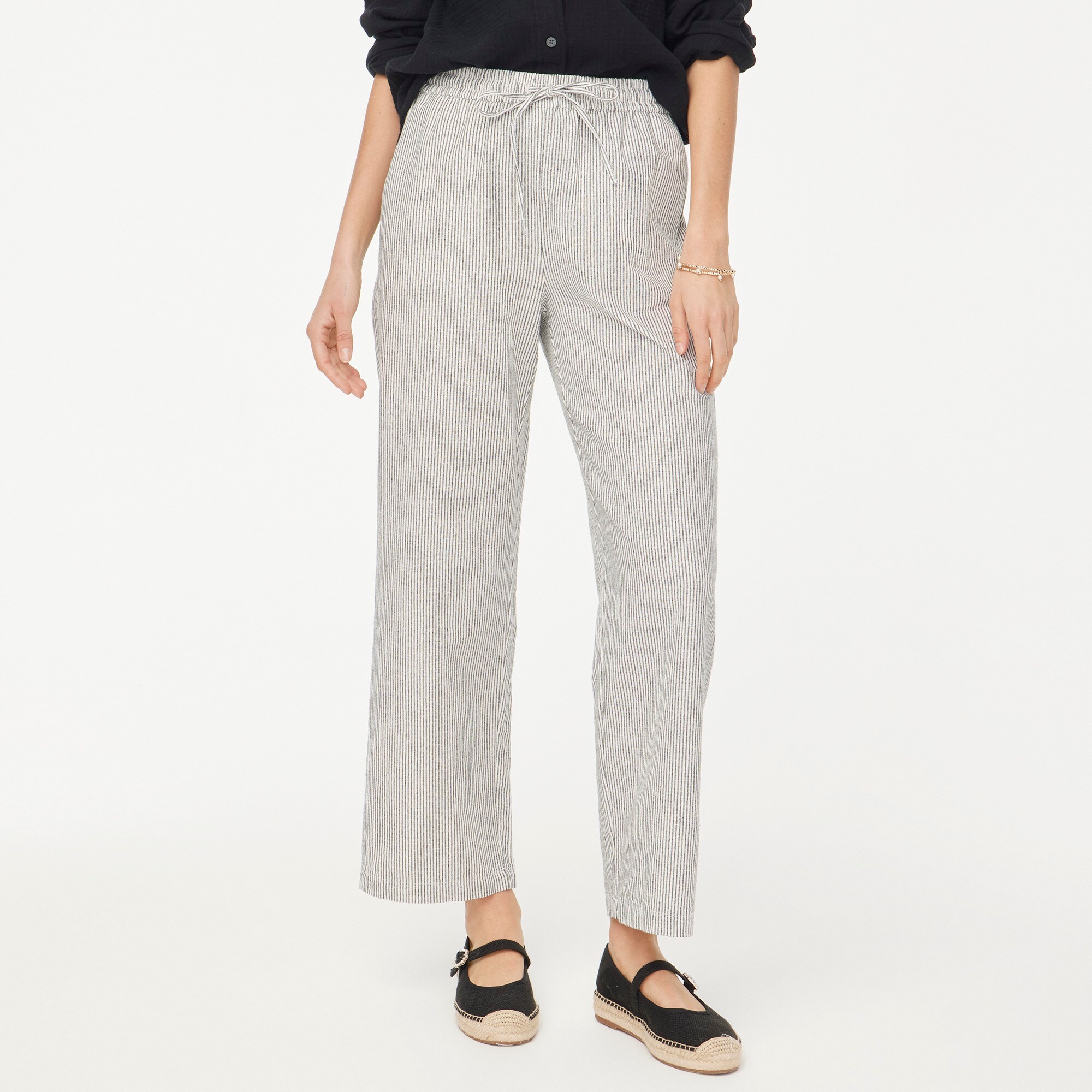 womens Linen-blend slim wide-leg drawstring pant