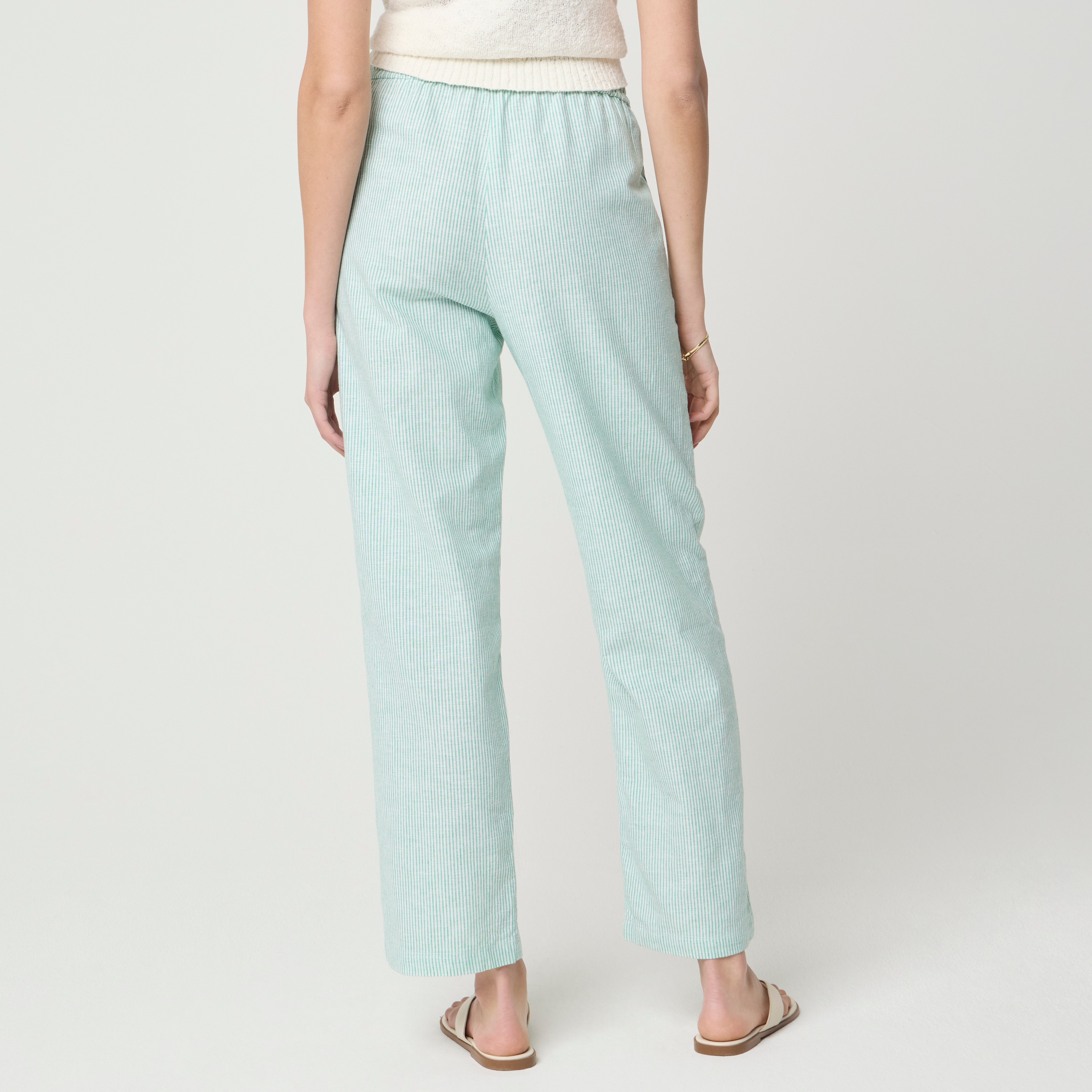 Linen-cotton blend slim wide-leg drawstring pant