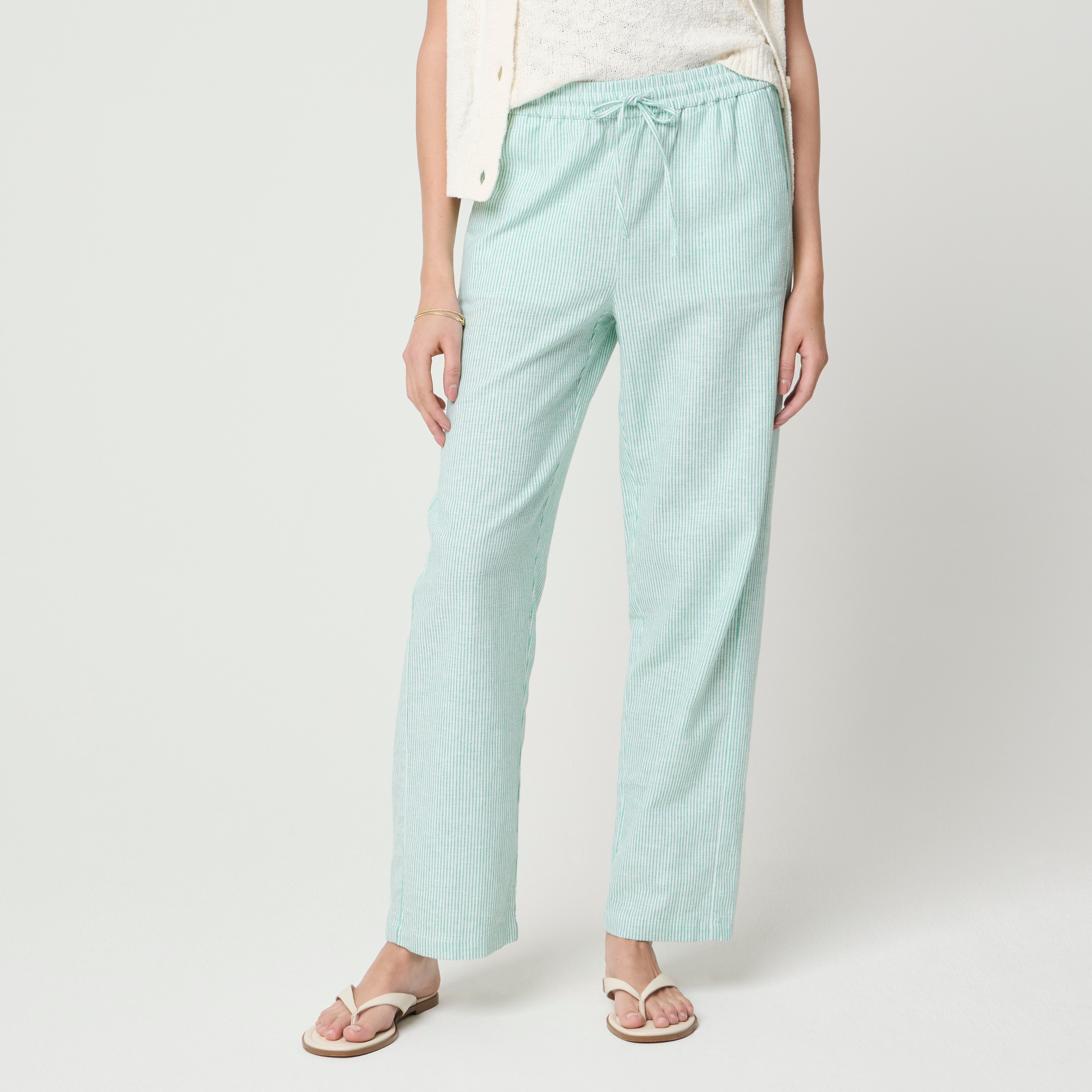 Linen-blend Slim Wide-leg Drawstring Pant For Women | Factory