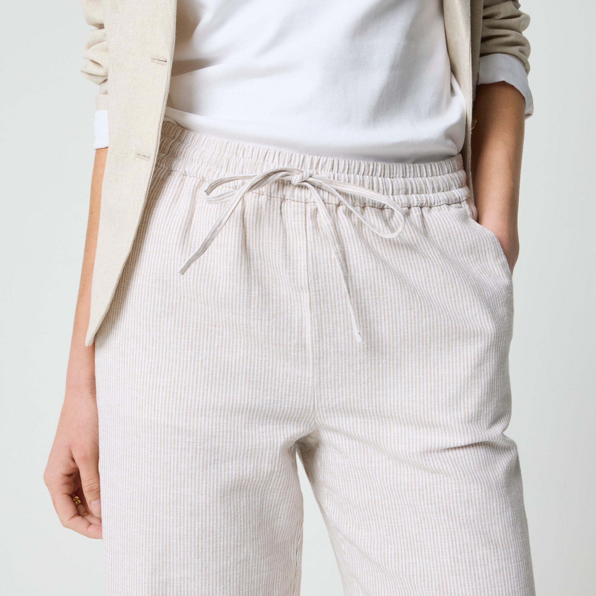 Linen-blend slim wide-leg drawstring pant