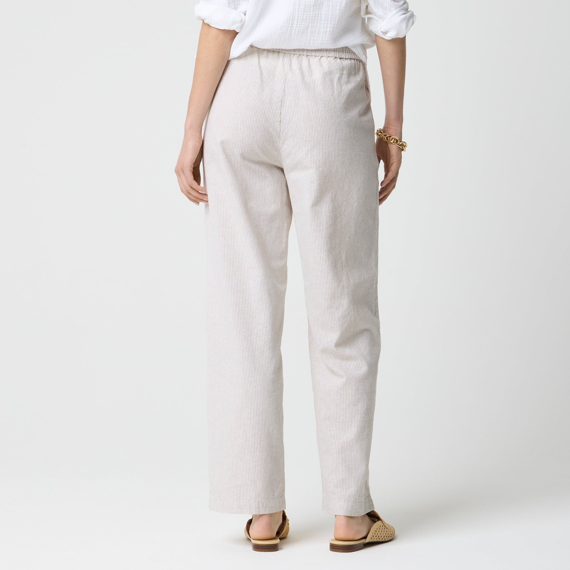 Linen-blend slim wide-leg drawstring pant