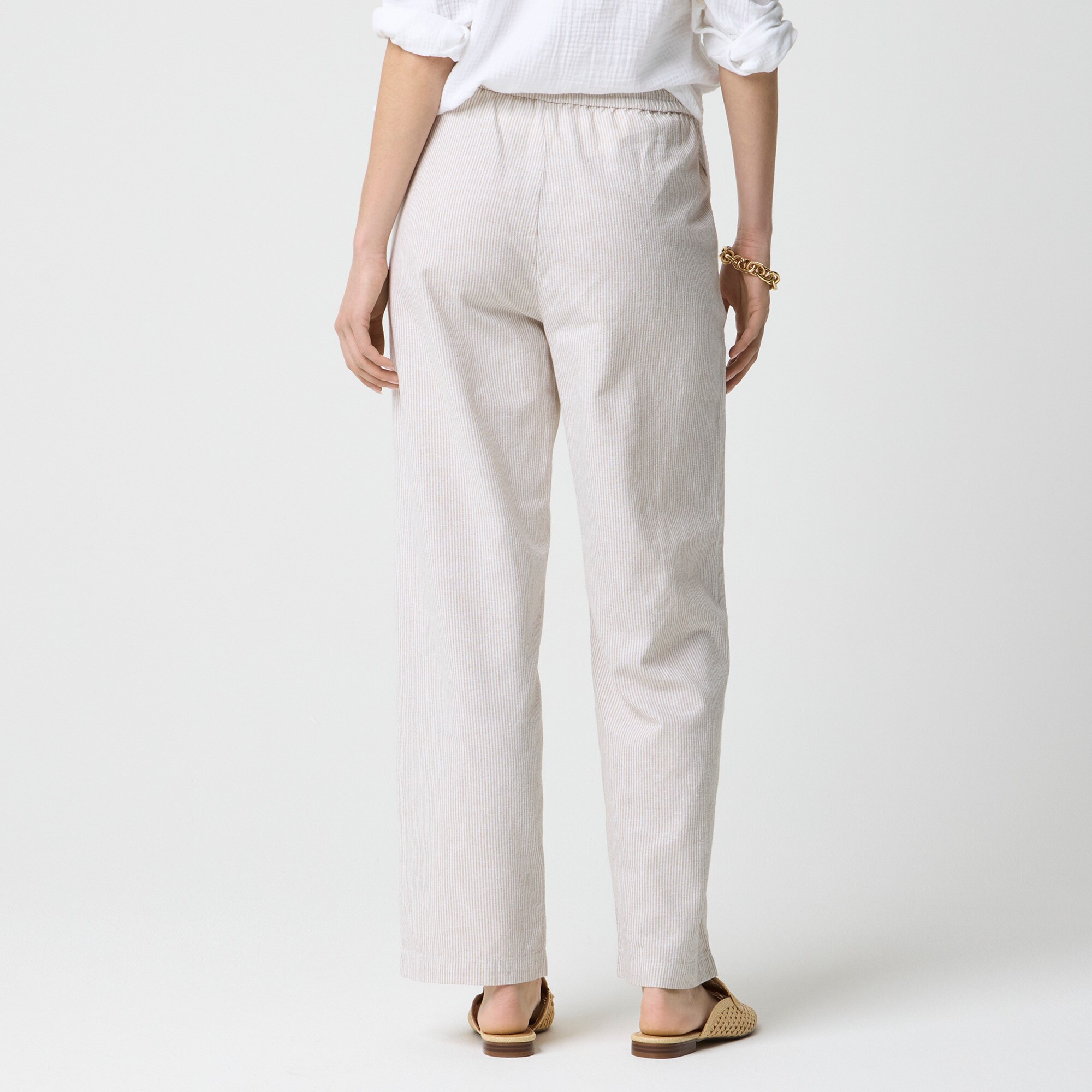Linen-blend slim wide-leg drawstring pant