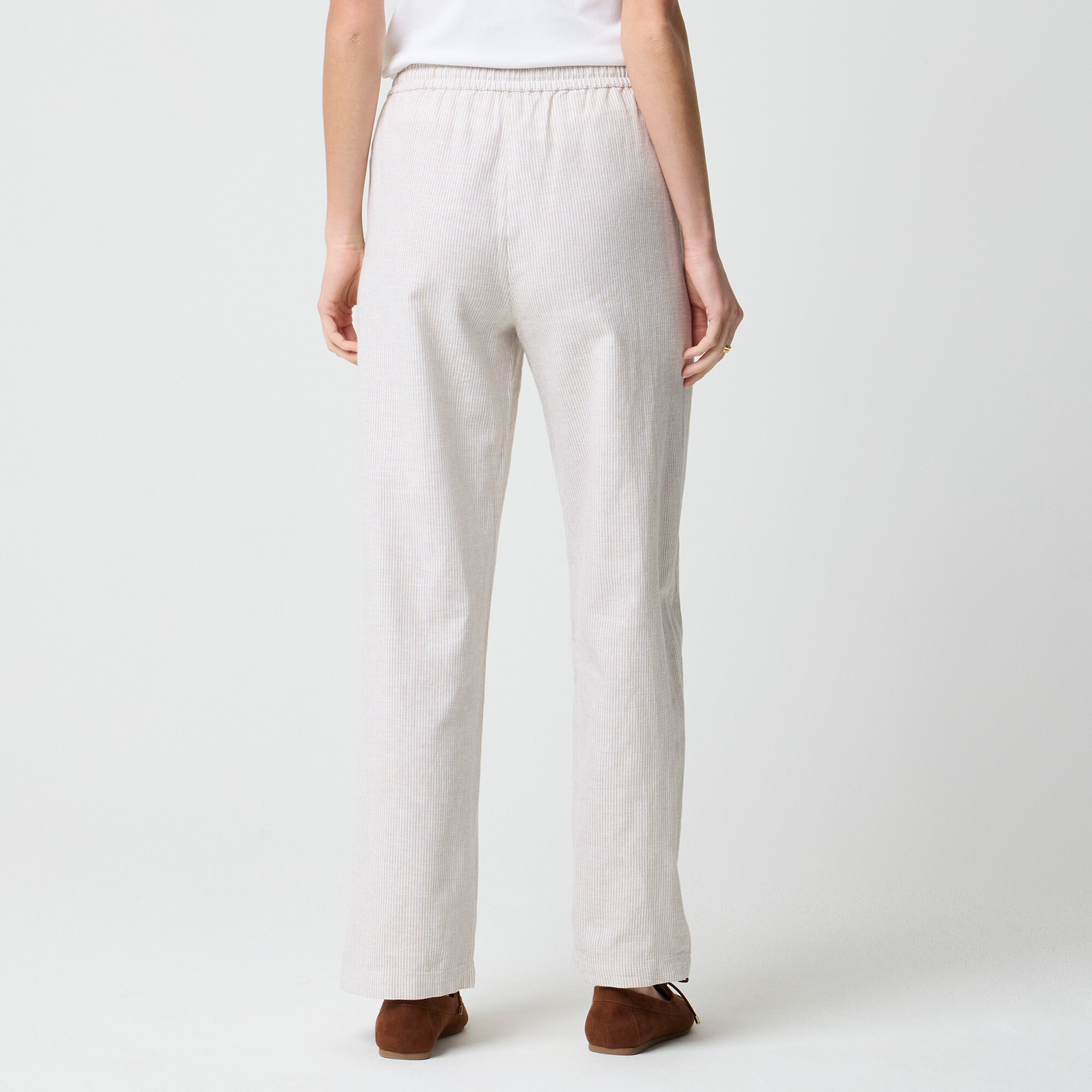 Linen-blend slim wide-leg drawstring pant