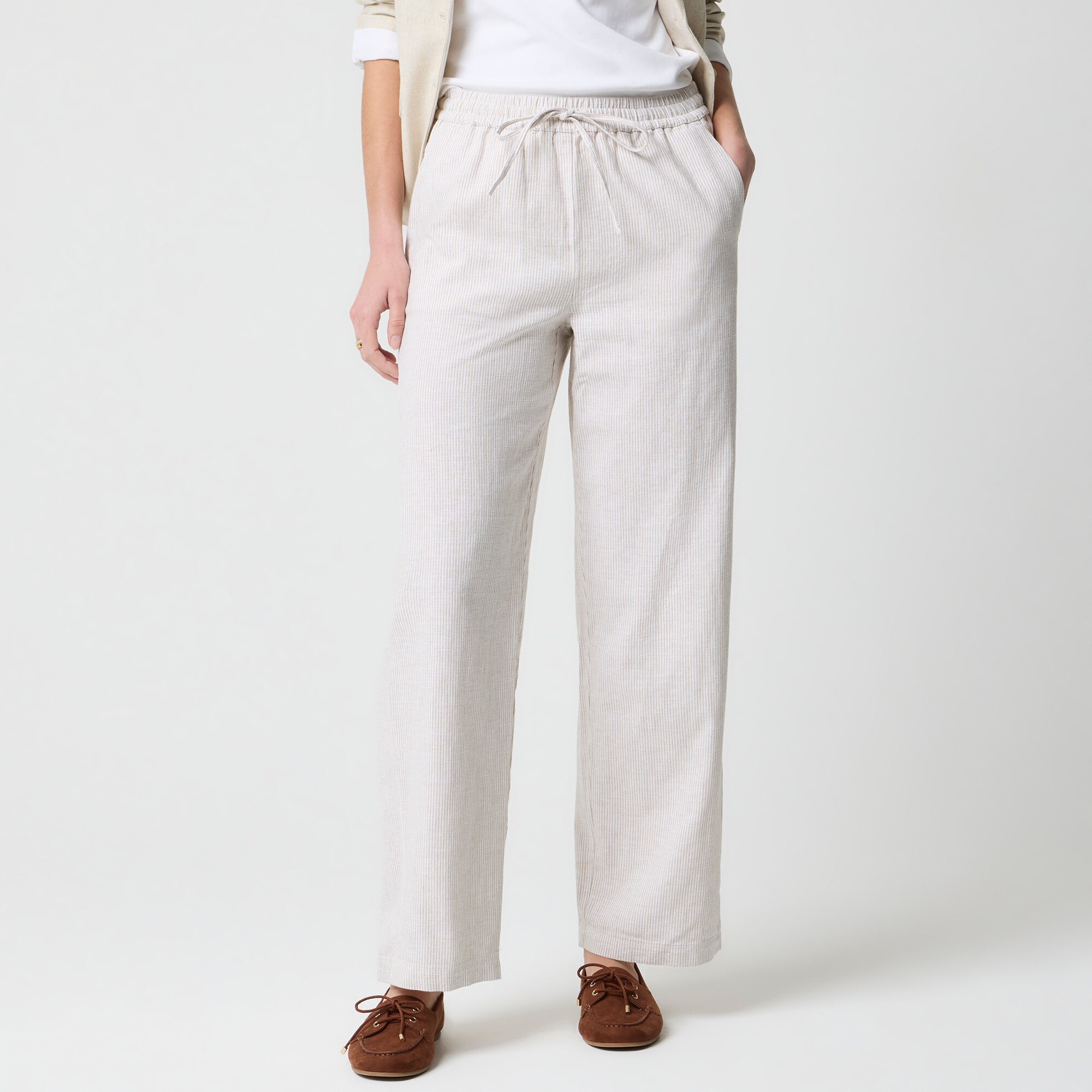 Linen-blend slim wide-leg drawstring pant