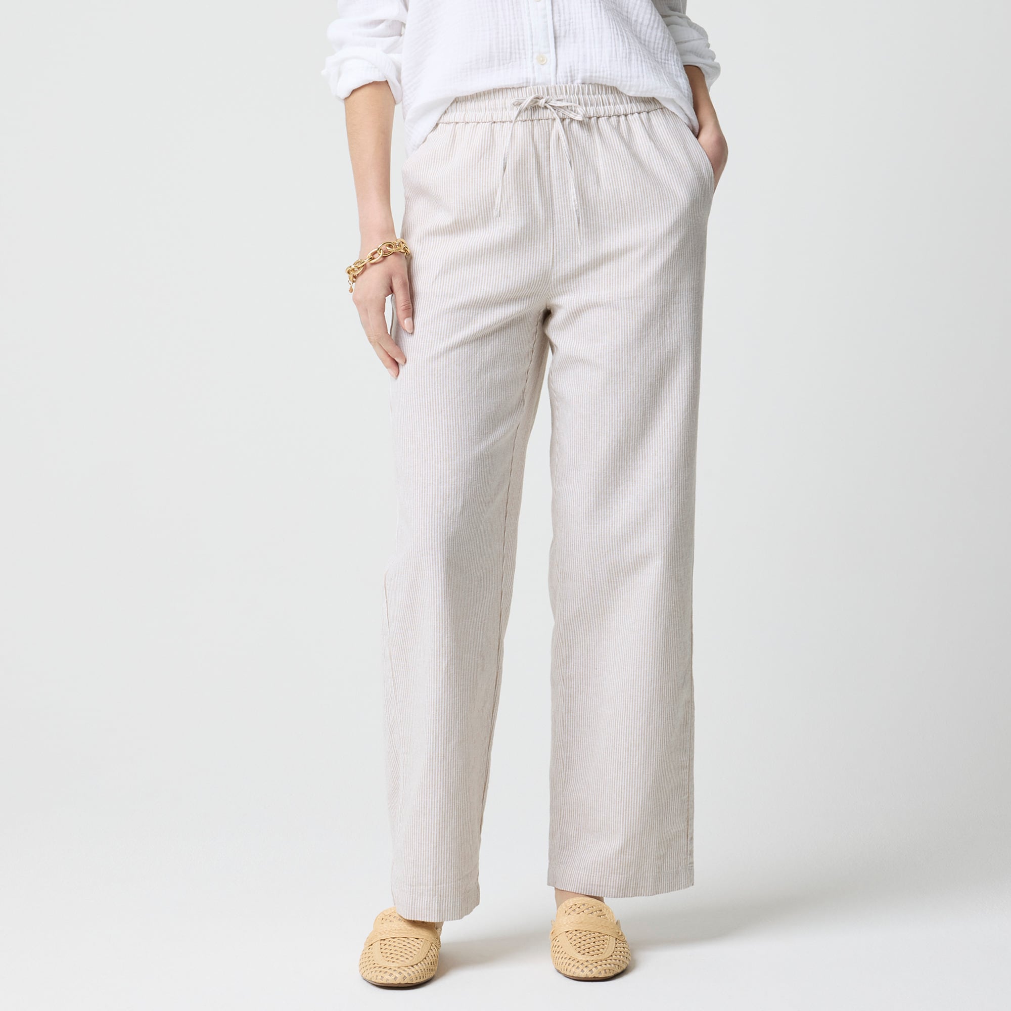 womens Linen-blend slim wide-leg drawstring pant