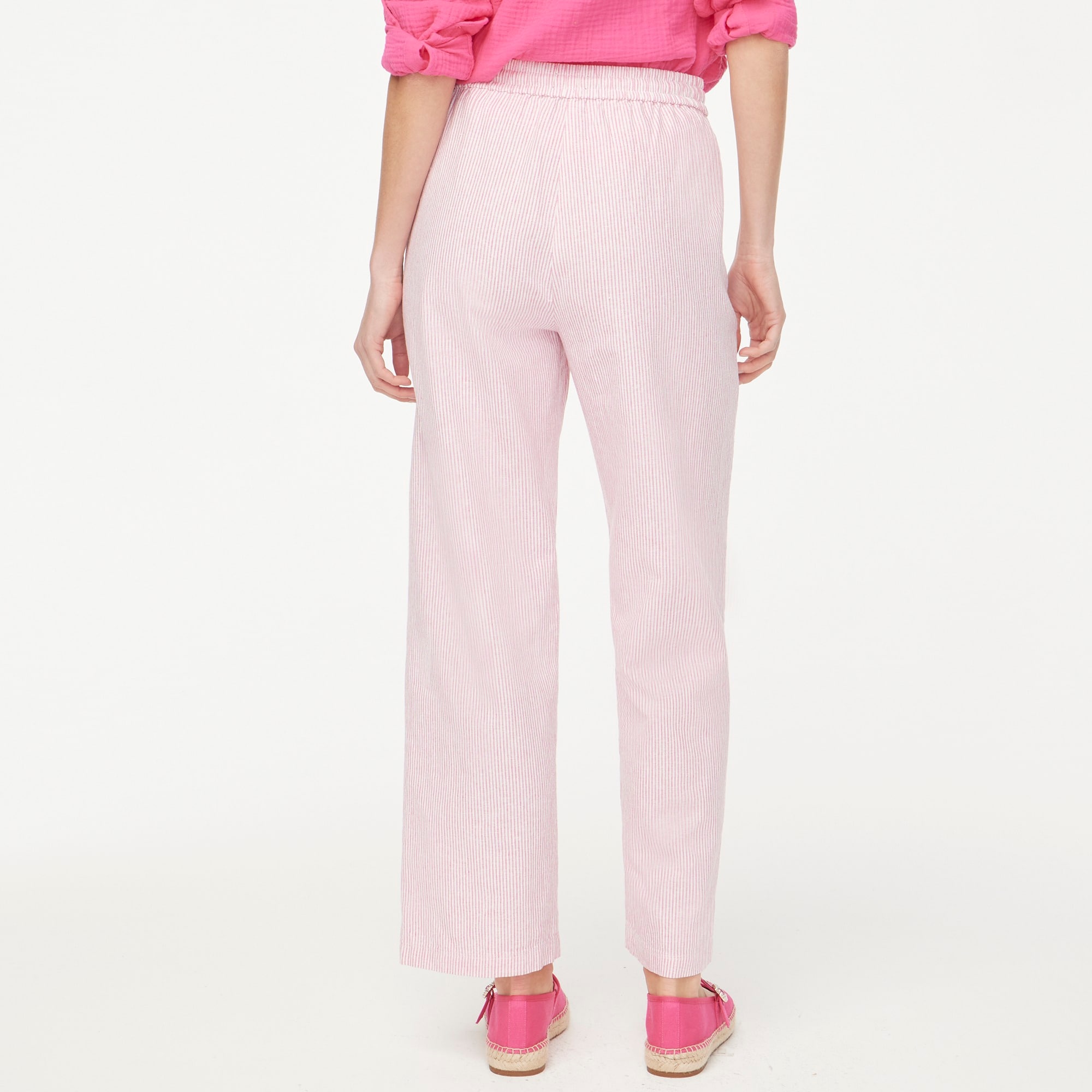 Linen-blend slim wide-leg drawstring pant