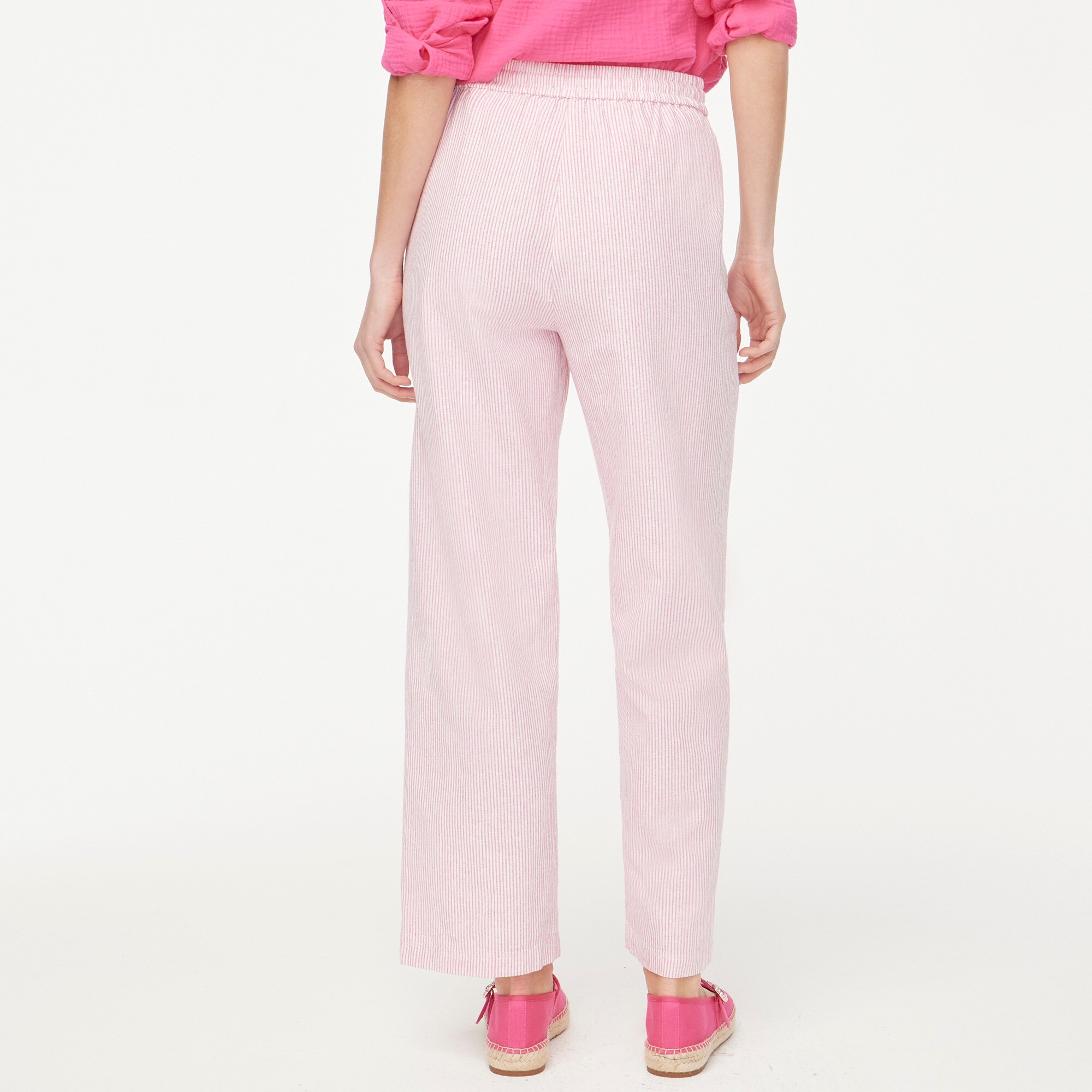 Linen-blend slim wide-leg drawstring pant
