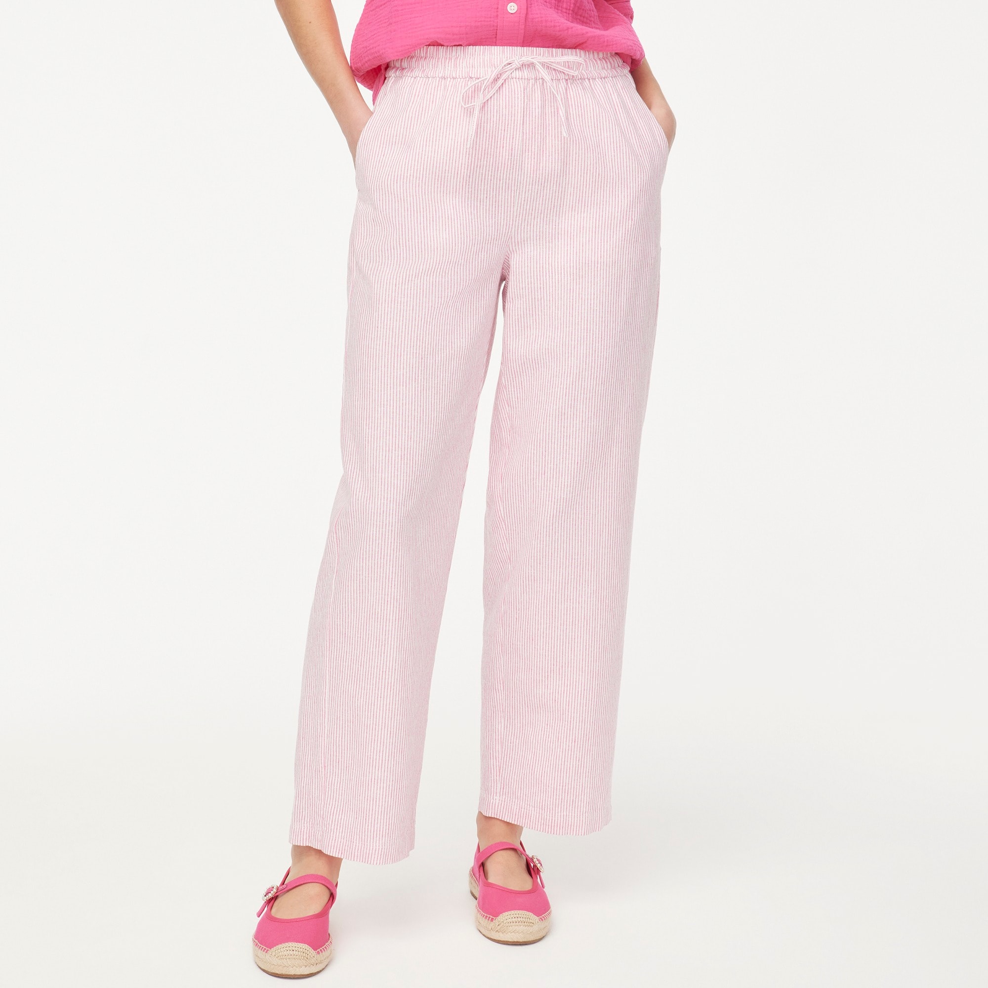 Linen-blend slim wide-leg drawstring pant