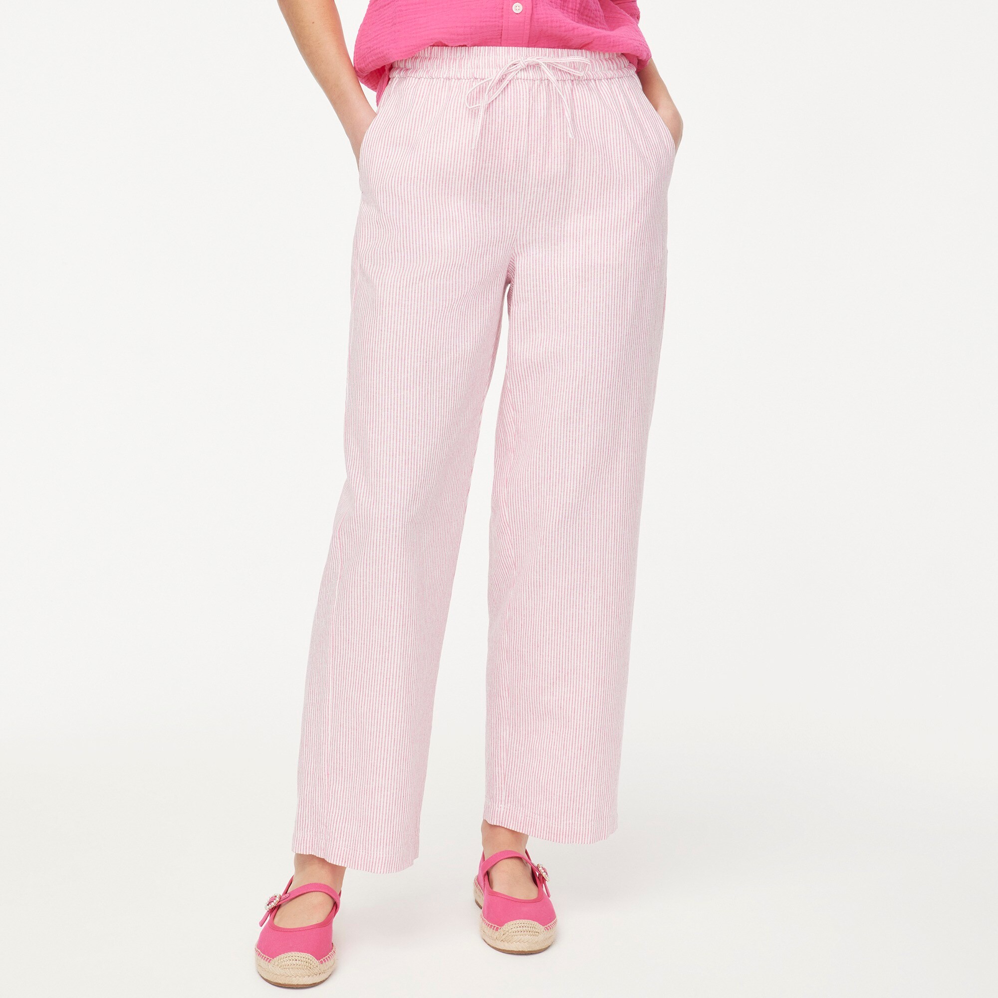 Linen-blend slim wide-leg drawstring pant