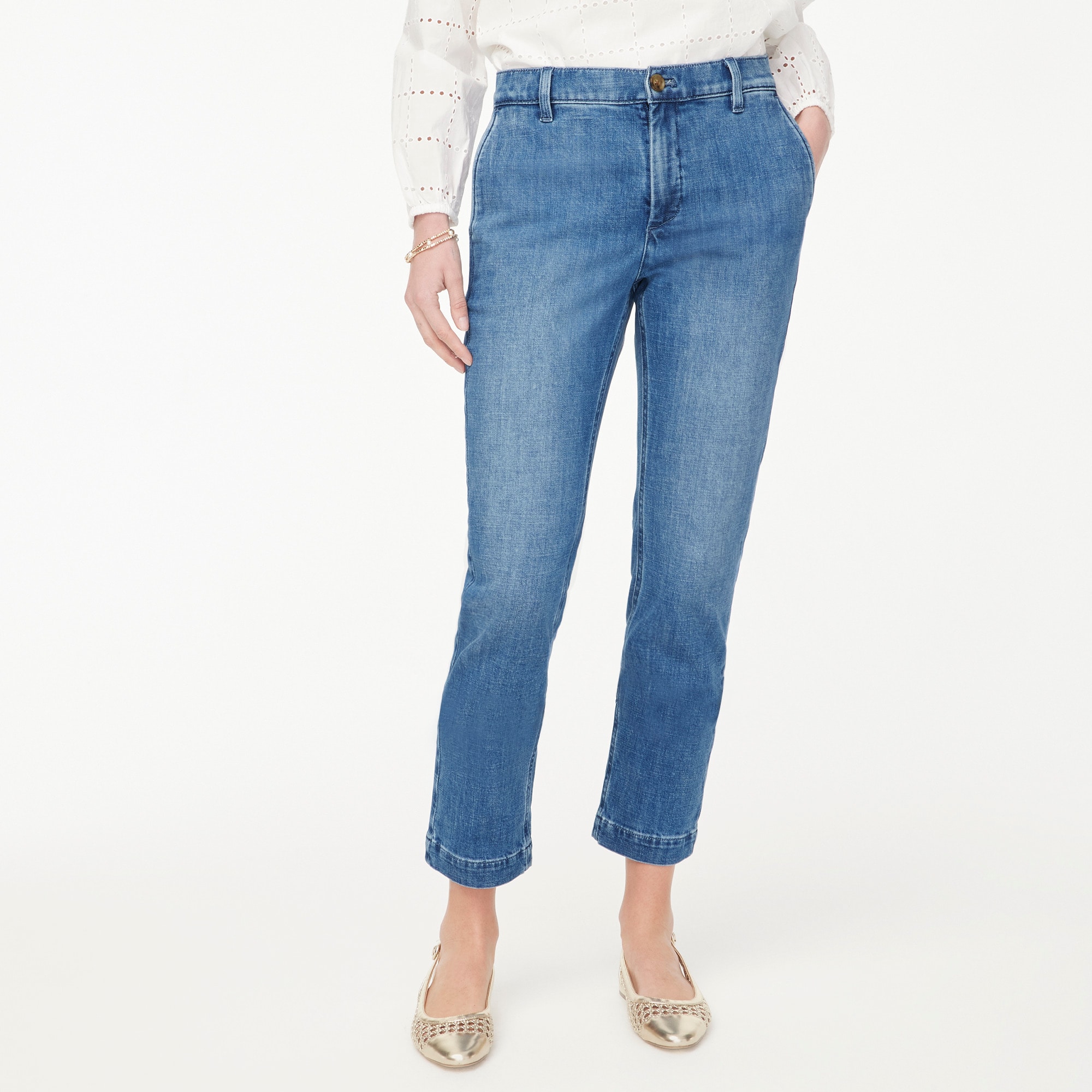 womens Lightweight cropped denim chino pant