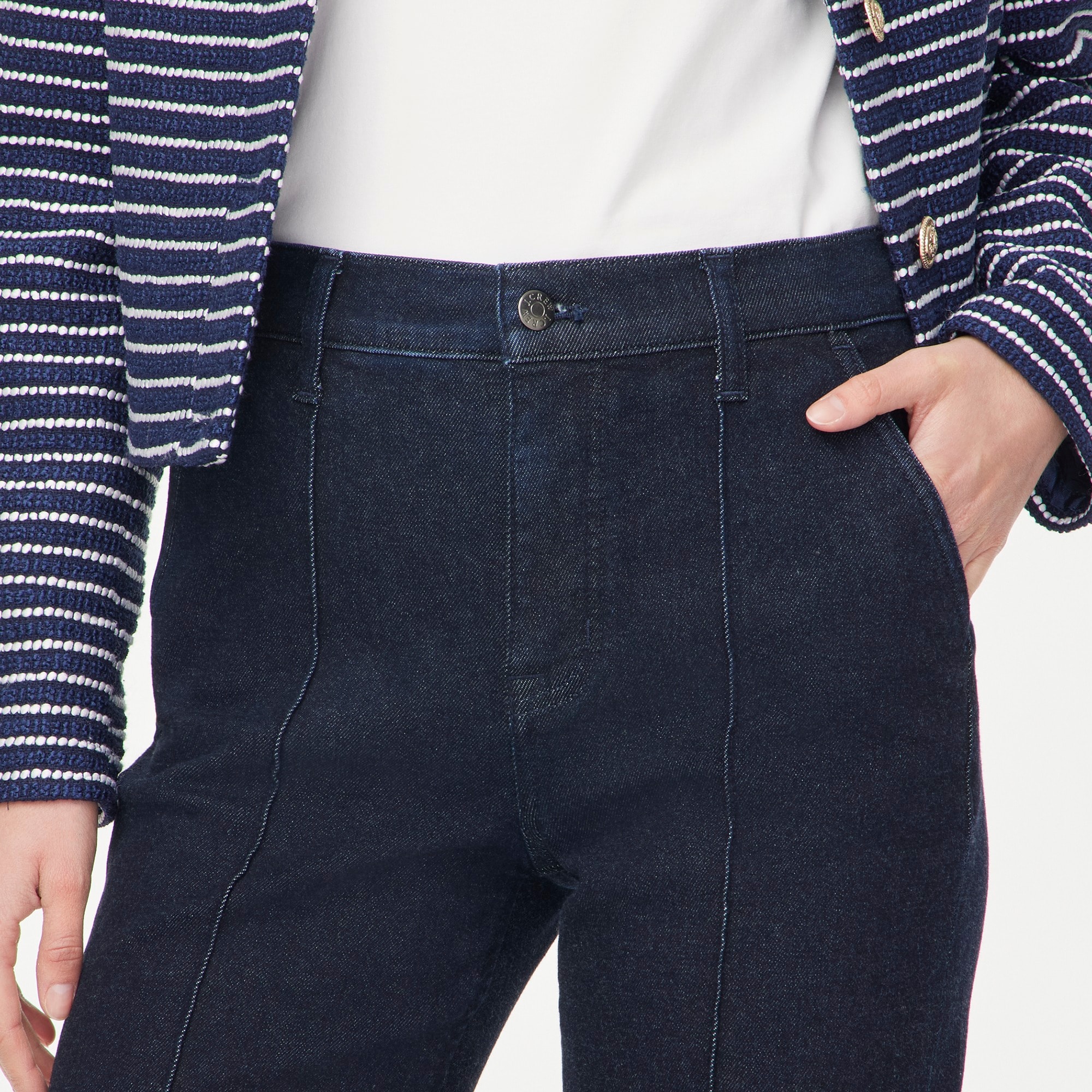 Slim wide-leg pintuck jean in all-day stretch