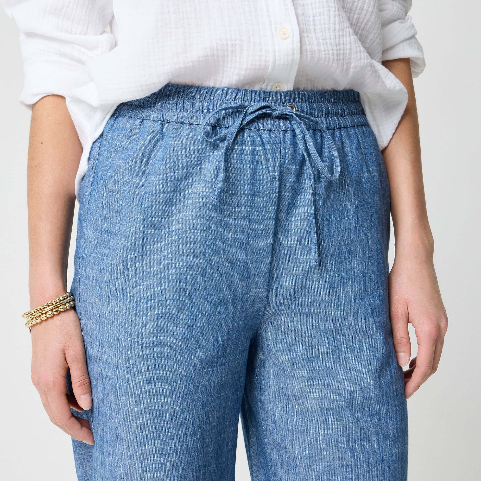 Chambray slim wide-leg drawstring pant