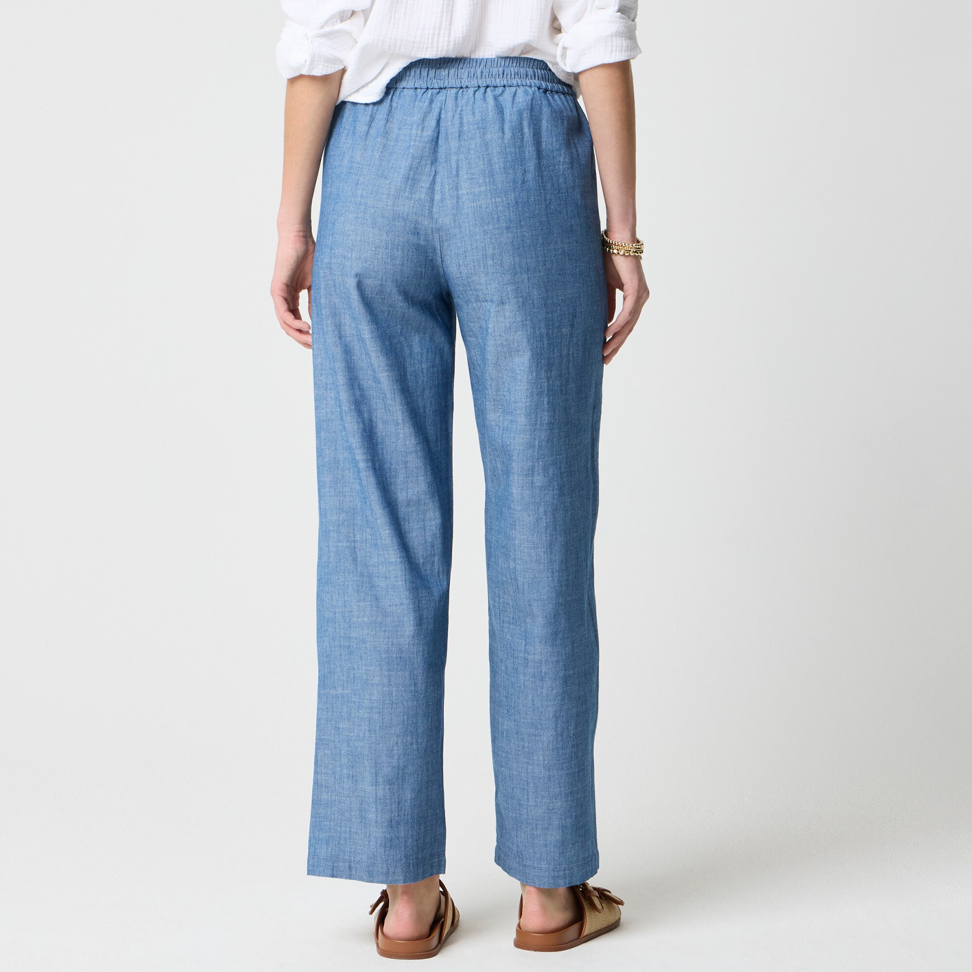 Chambray slim wide-leg drawstring pant