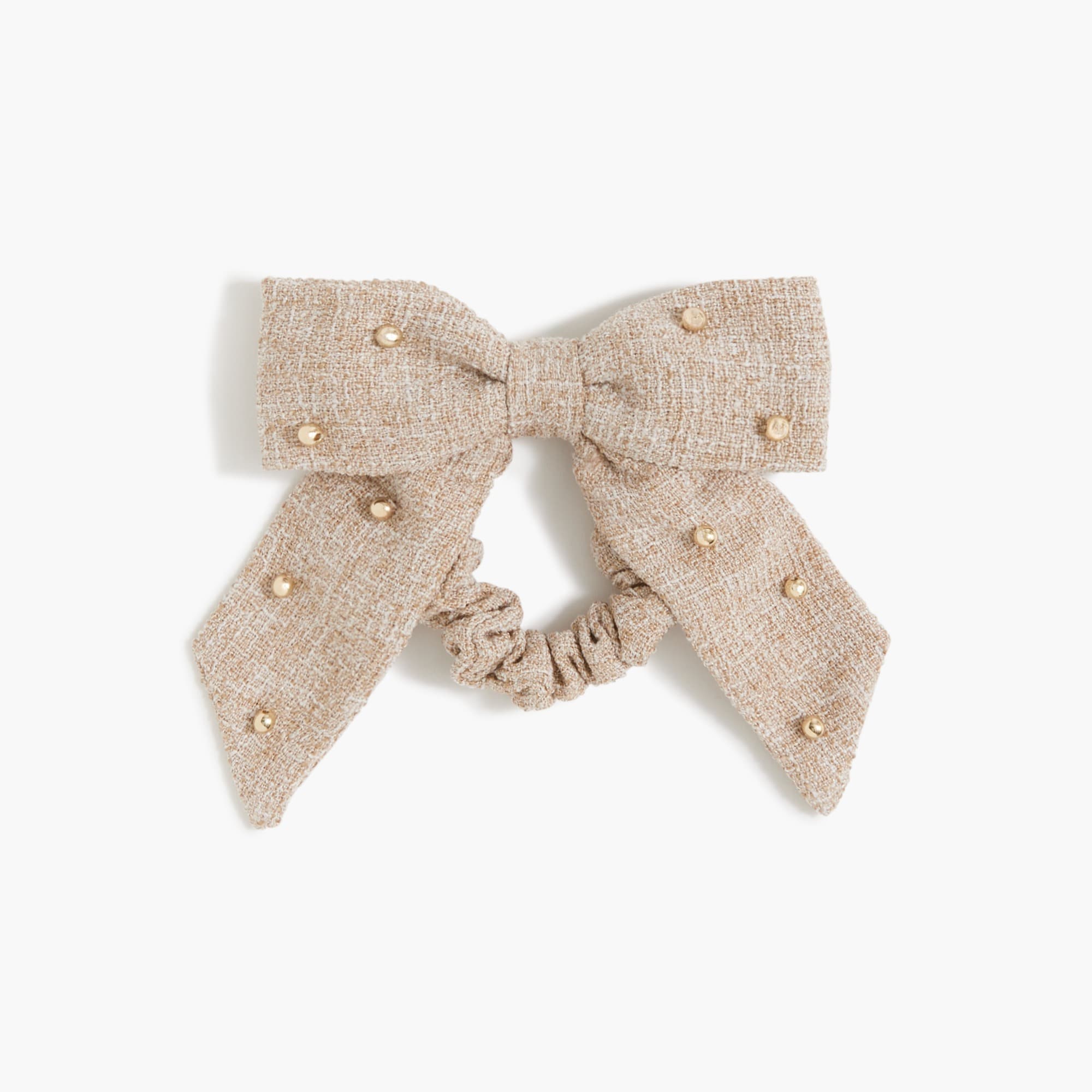 Woven beaded bow hair tie