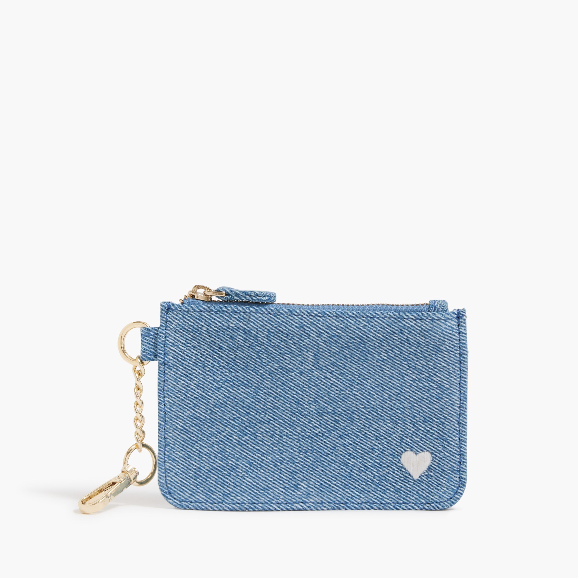 chambray heart card wallet for women