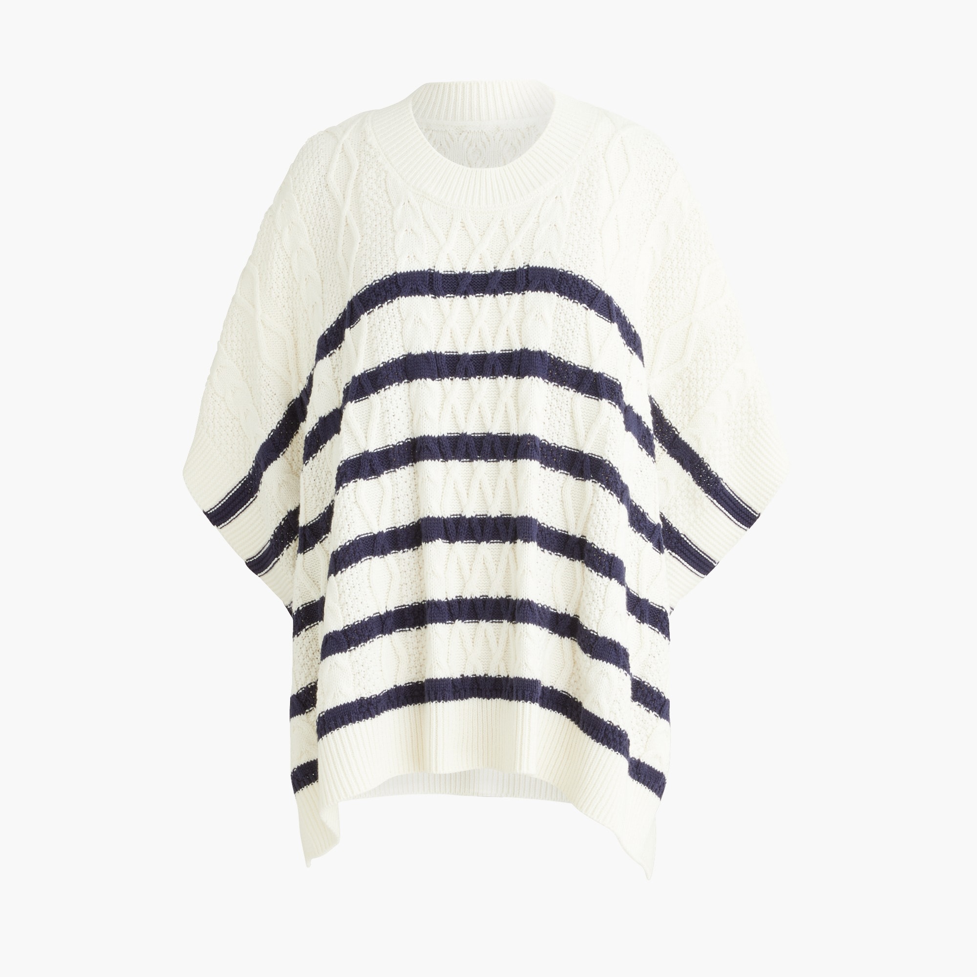 Striped cable-knit poncho