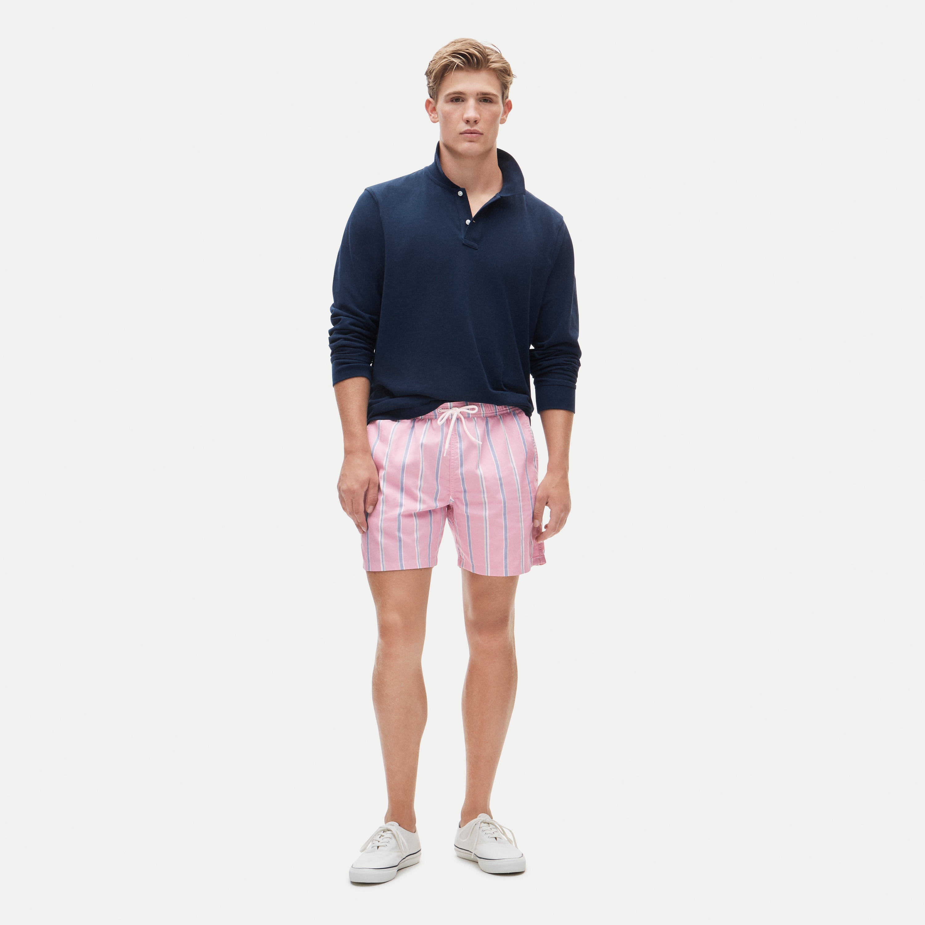 6" swim trunk in cotton-nylon blend oxford