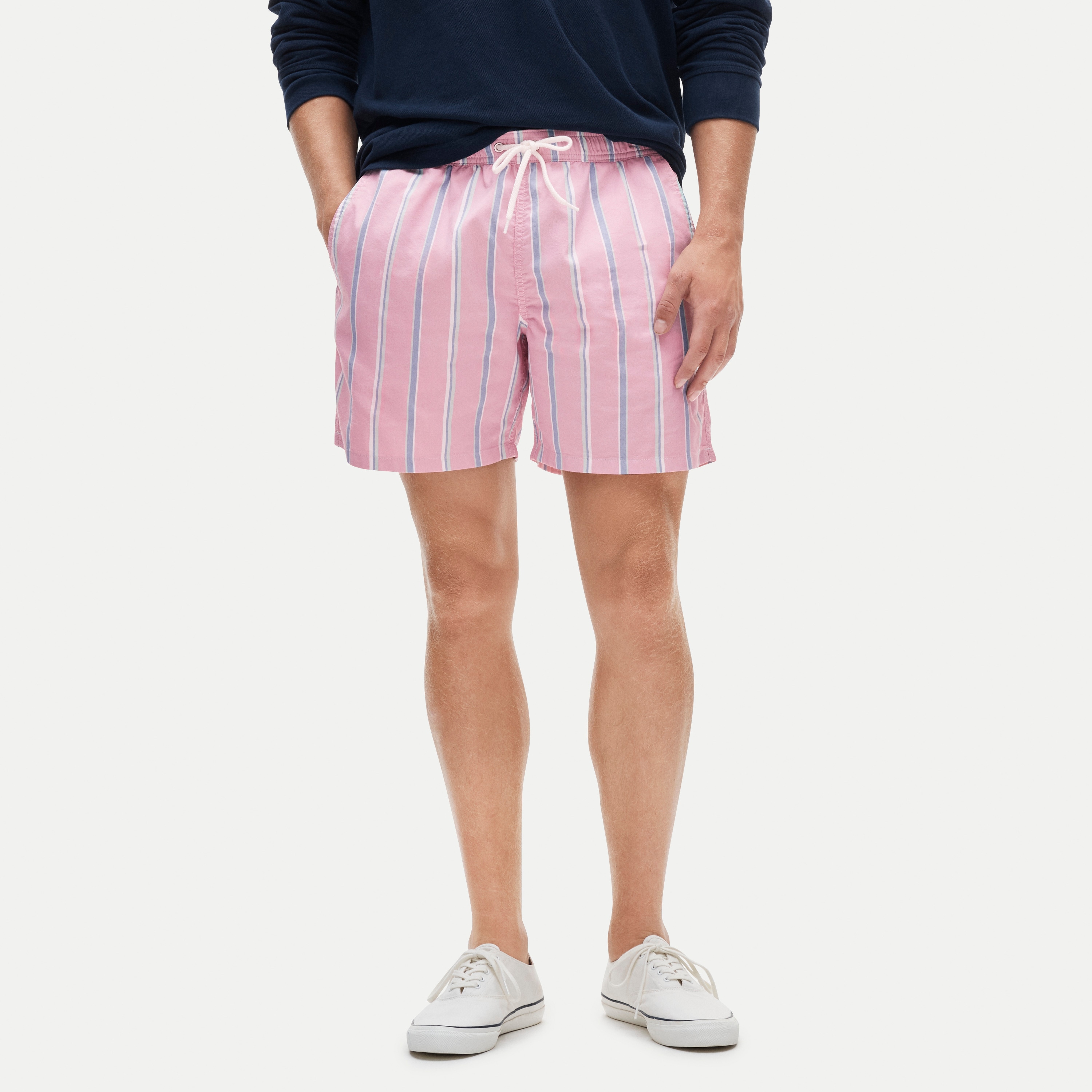 6" swim trunk in cotton-nylon blend oxford