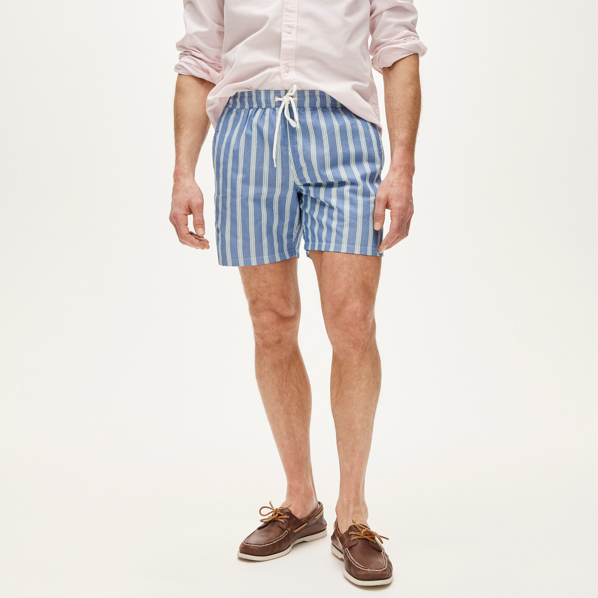 6" swim trunk in cotton-nylon blend oxford