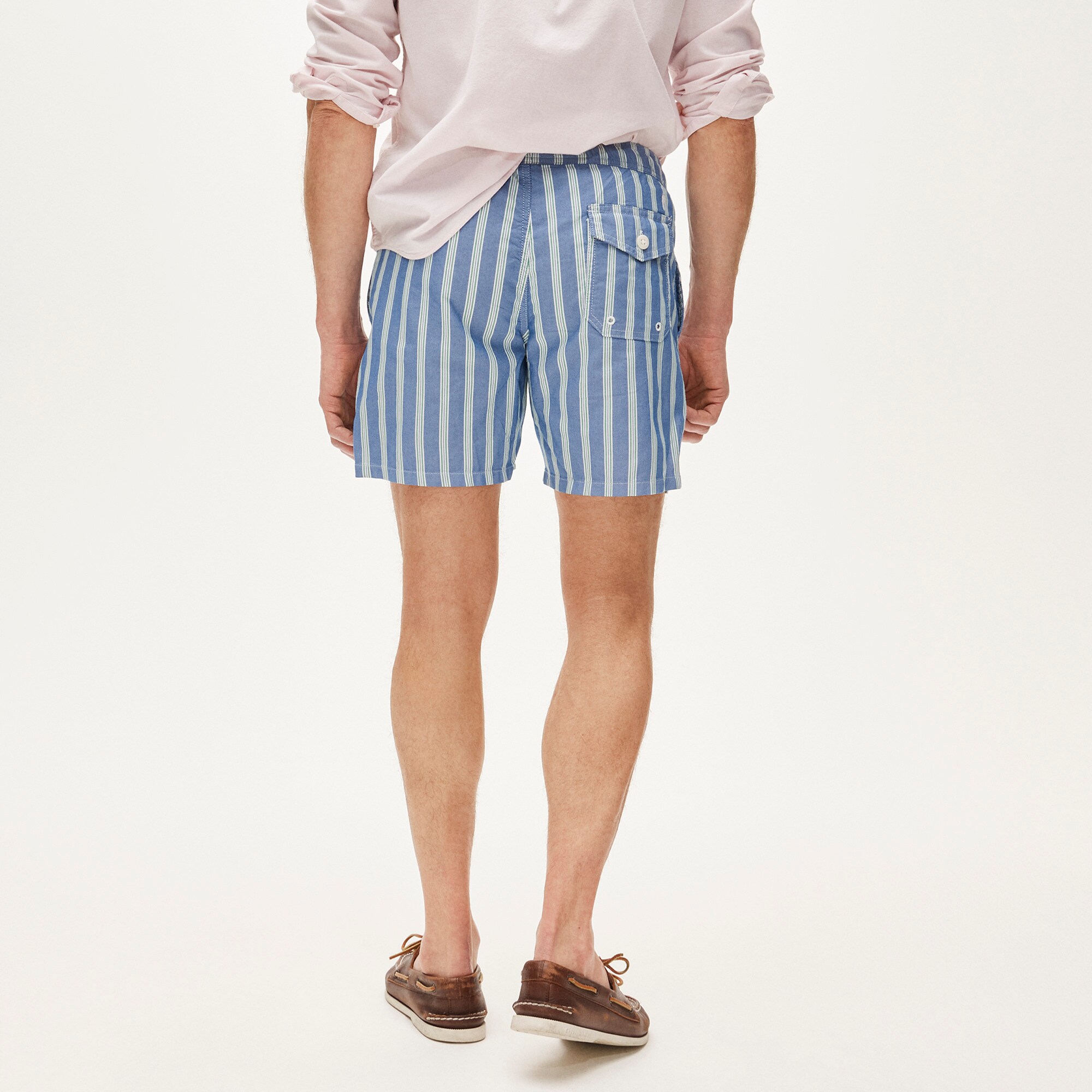 6" swim trunk in cotton-nylon blend oxford