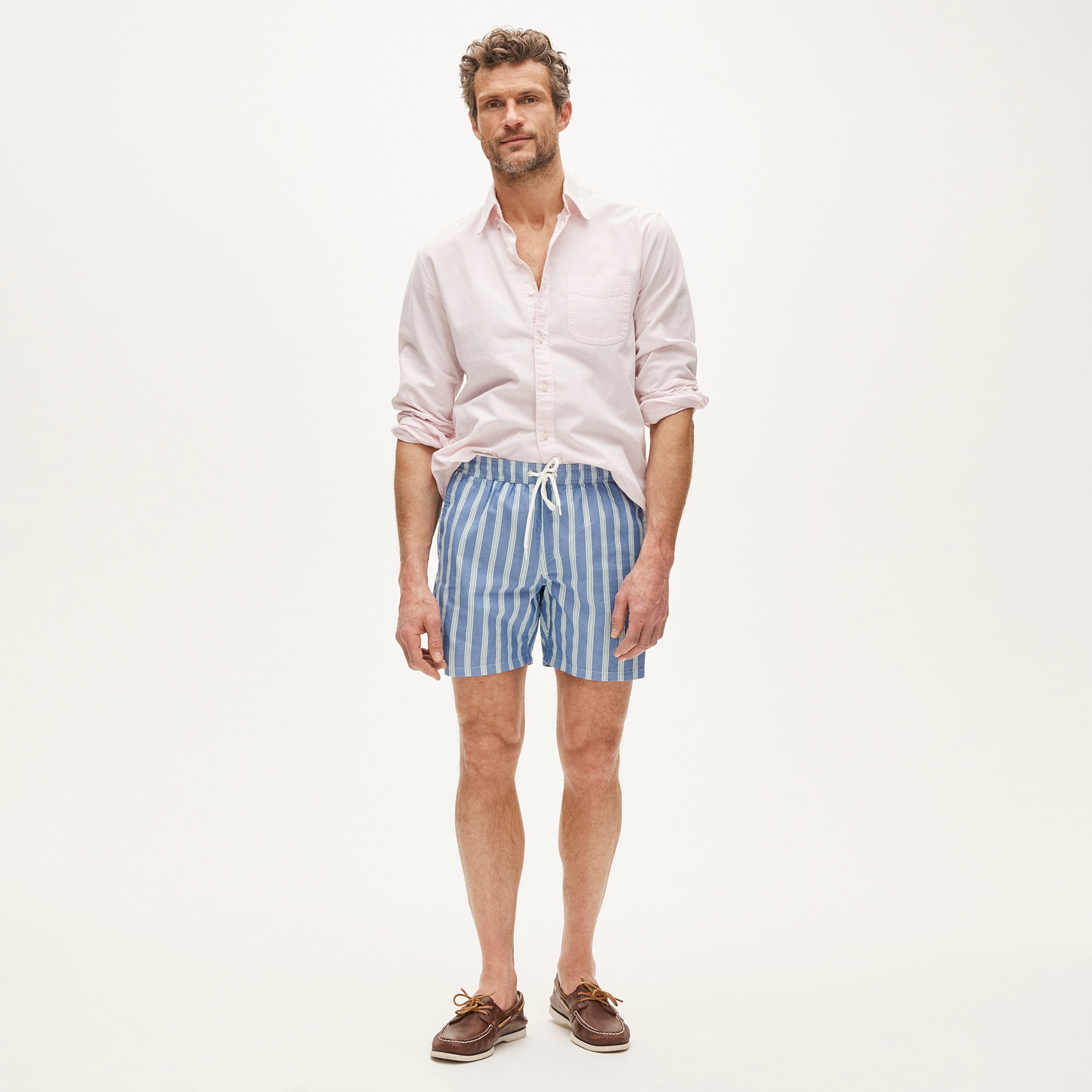  6" swim trunk in cotton-nylon blend oxford