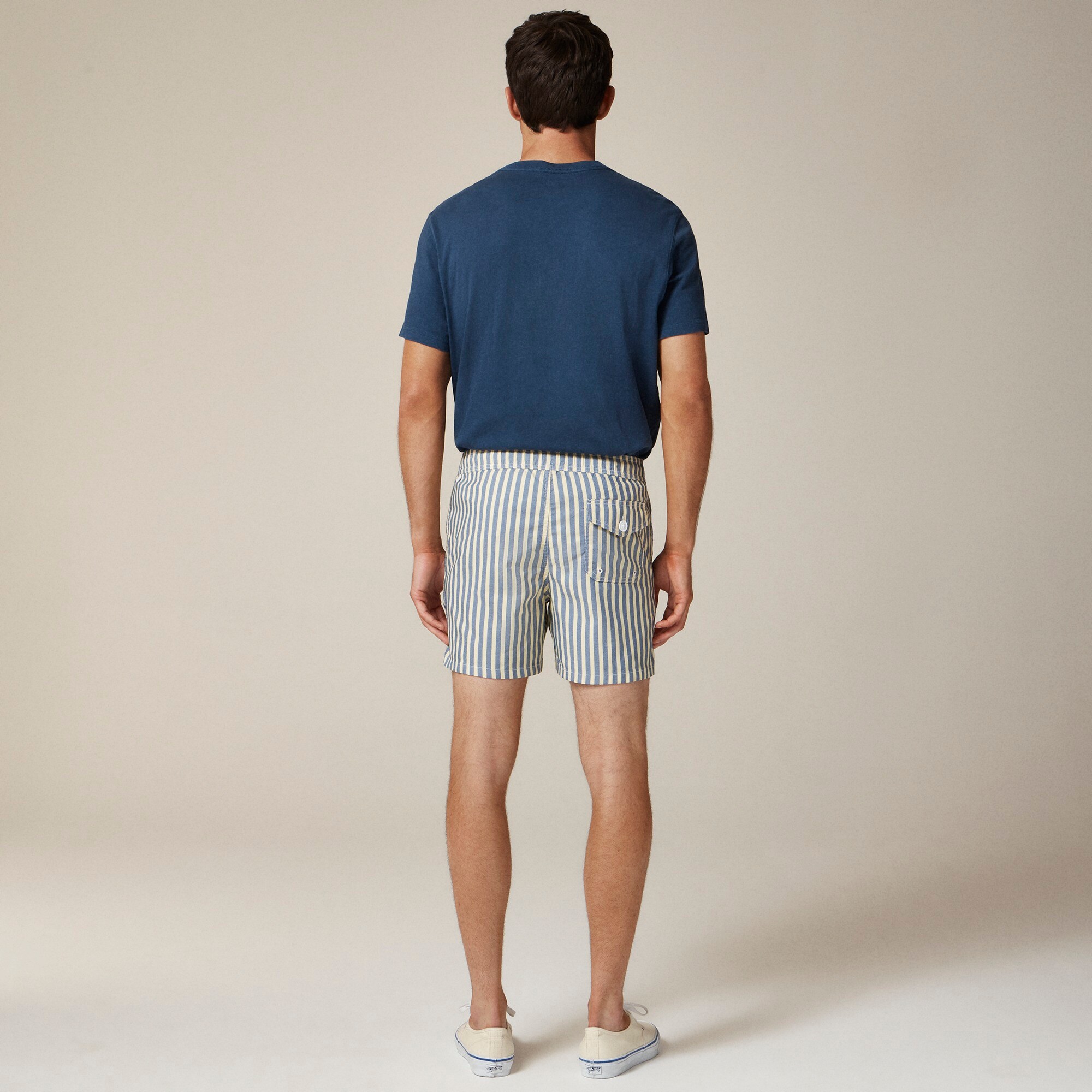 6" swim trunk in cotton-nylon blend oxford