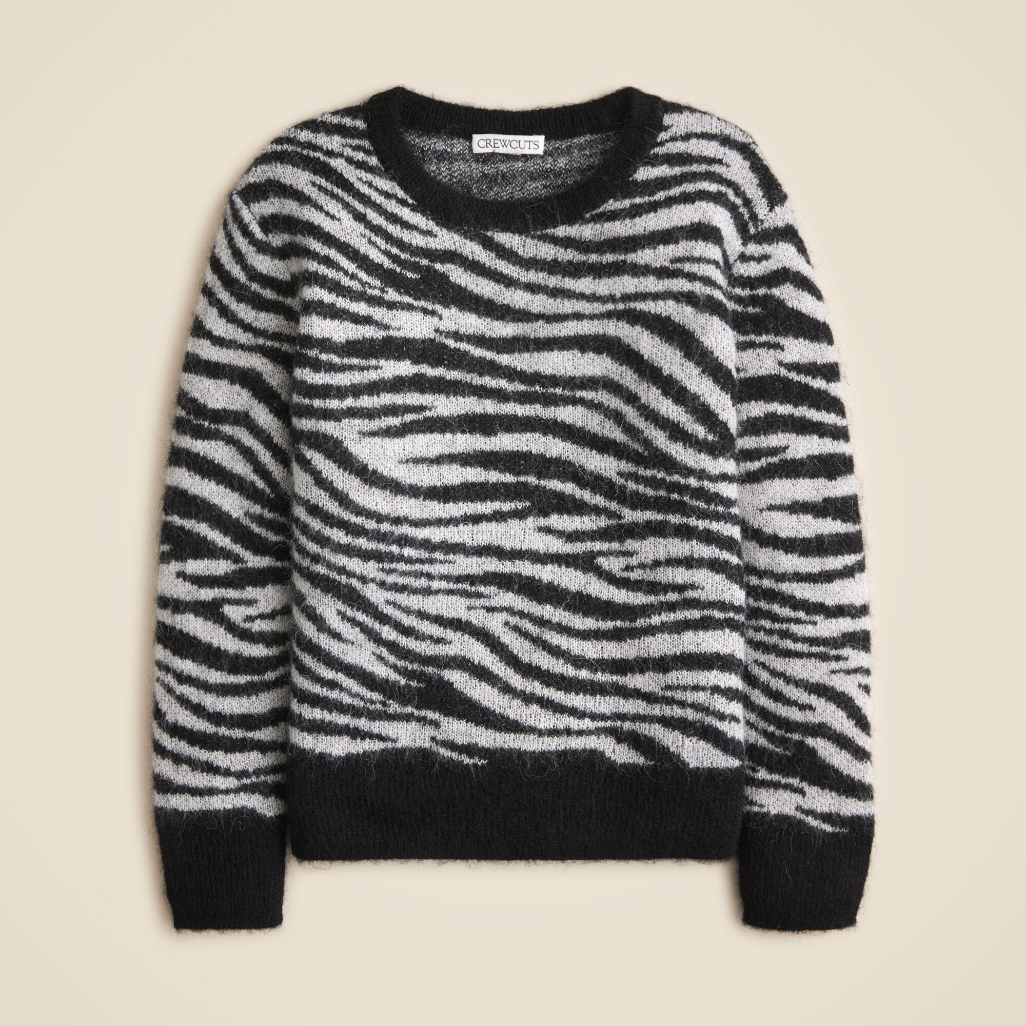 boys Kids' alpaca-blend crewneck sweater in zebra print
