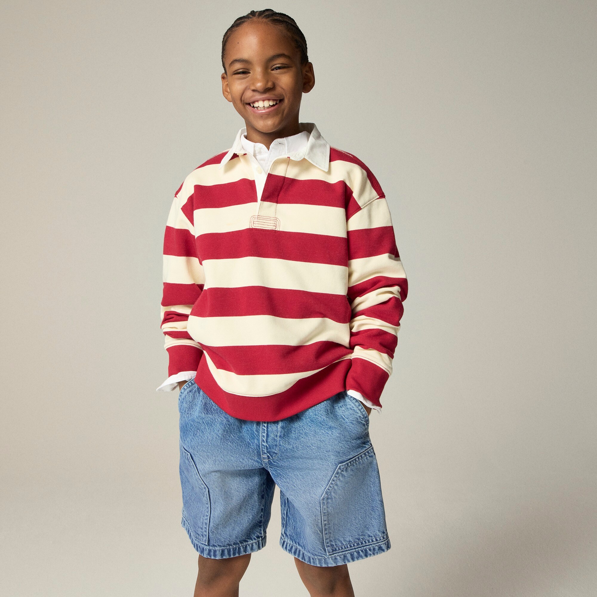 boys Kids' rugby sweatshirt in striped terry