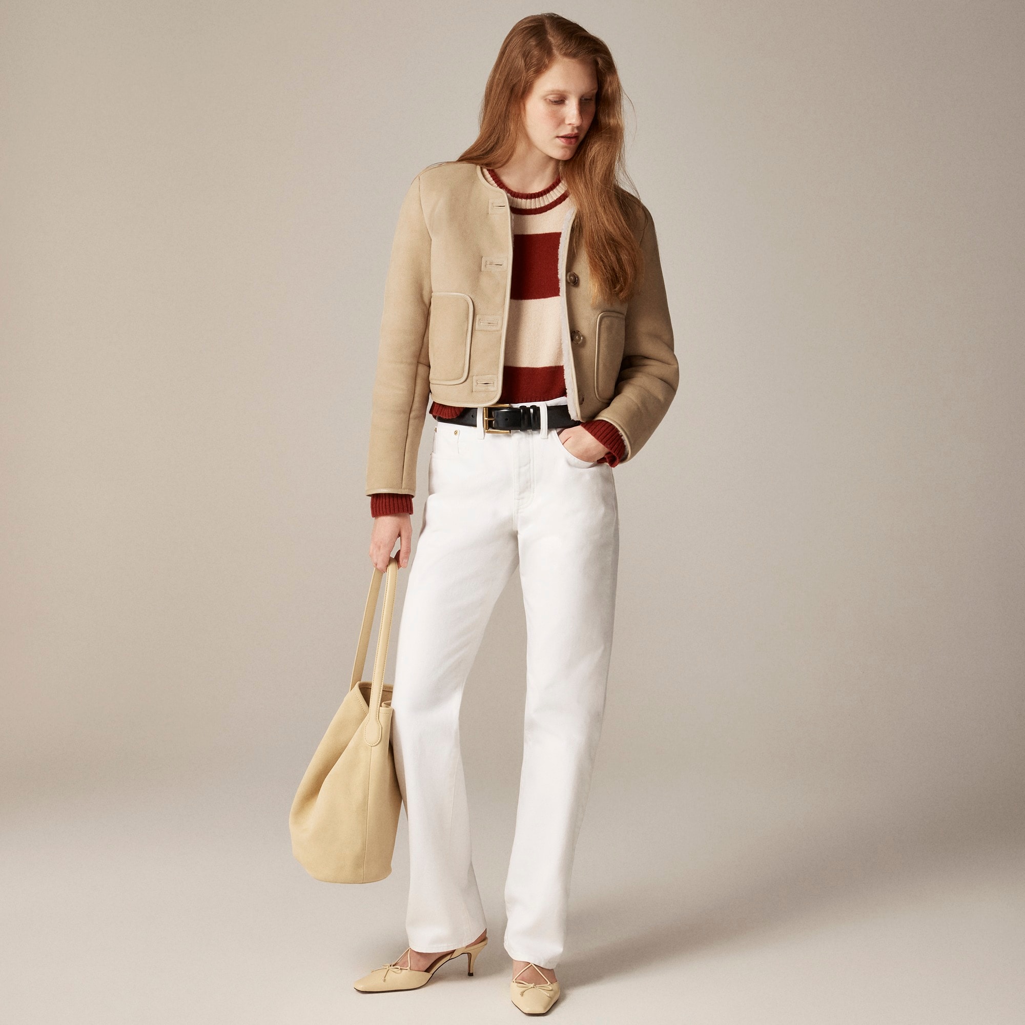 Cashmere crewneck sweater in rugby stripe