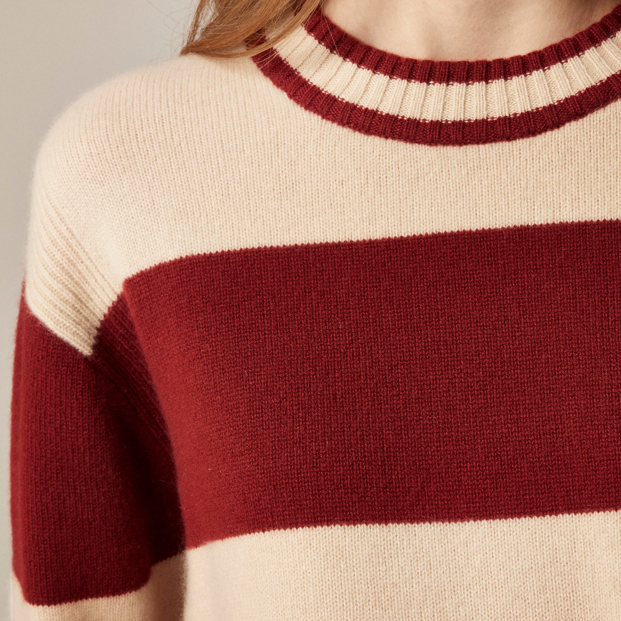 Cashmere crewneck sweater in rugby stripe
