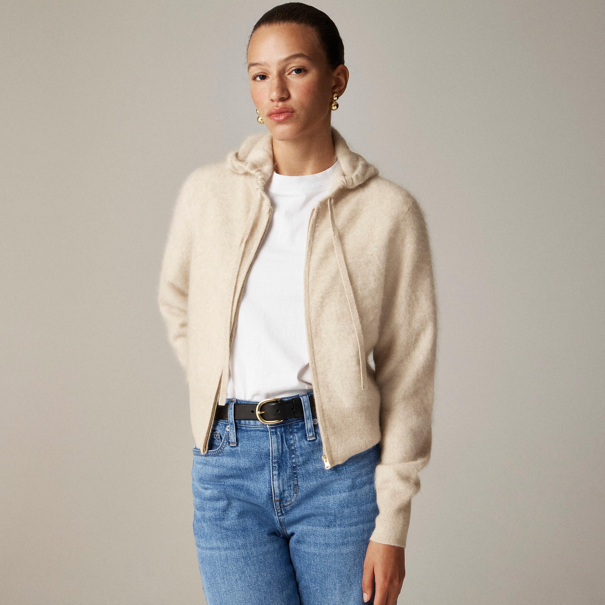  Brushed cashmere zip-up sweatshirt